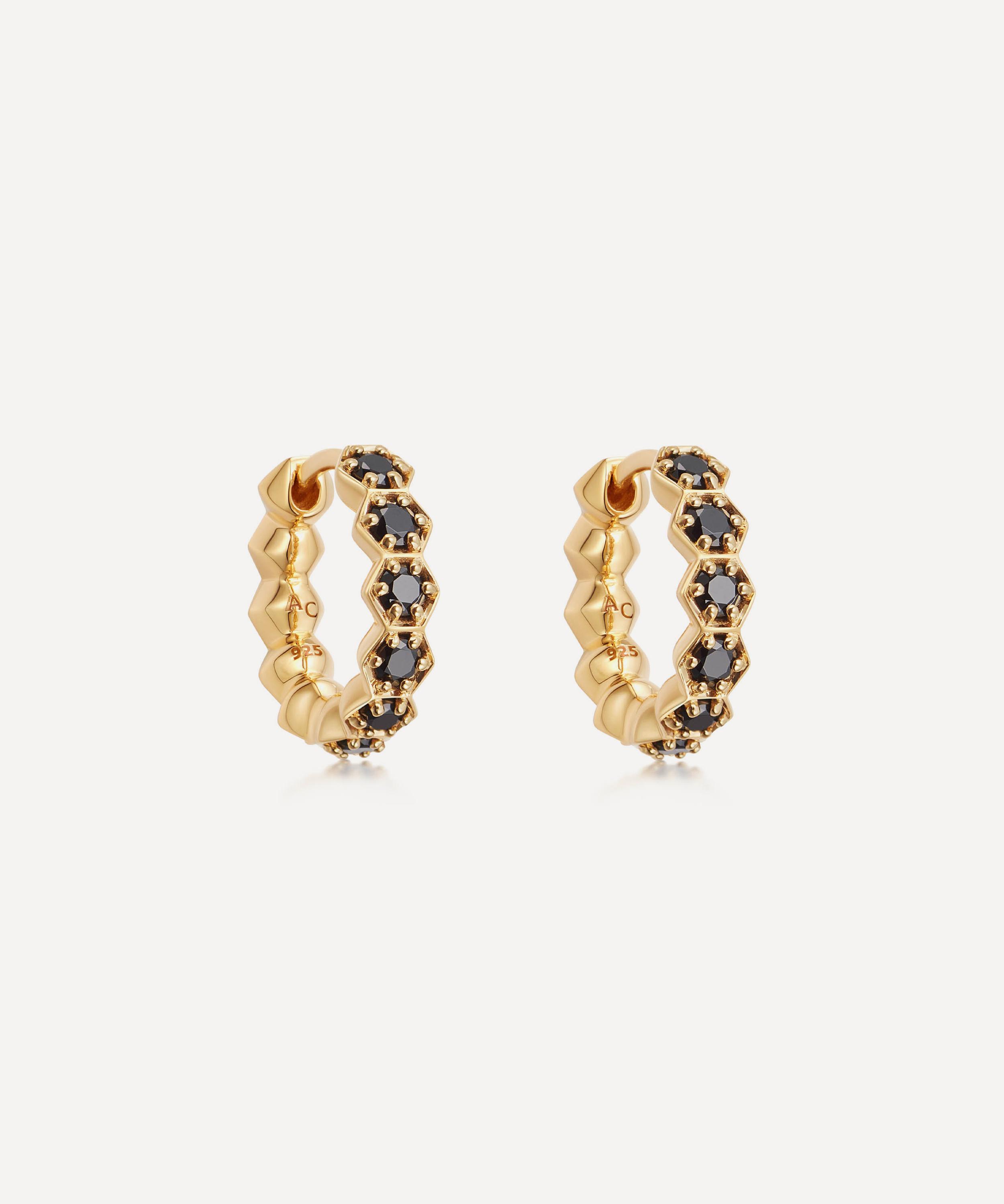 Astley Clarke - Gold Plated Vermeil Silver Deco Black Spinel Hoop Earrings image number 