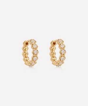 Astley Clarke - Gold Plated Vermeil Silver Deco White Sapphire Hoop Earrings image number 0