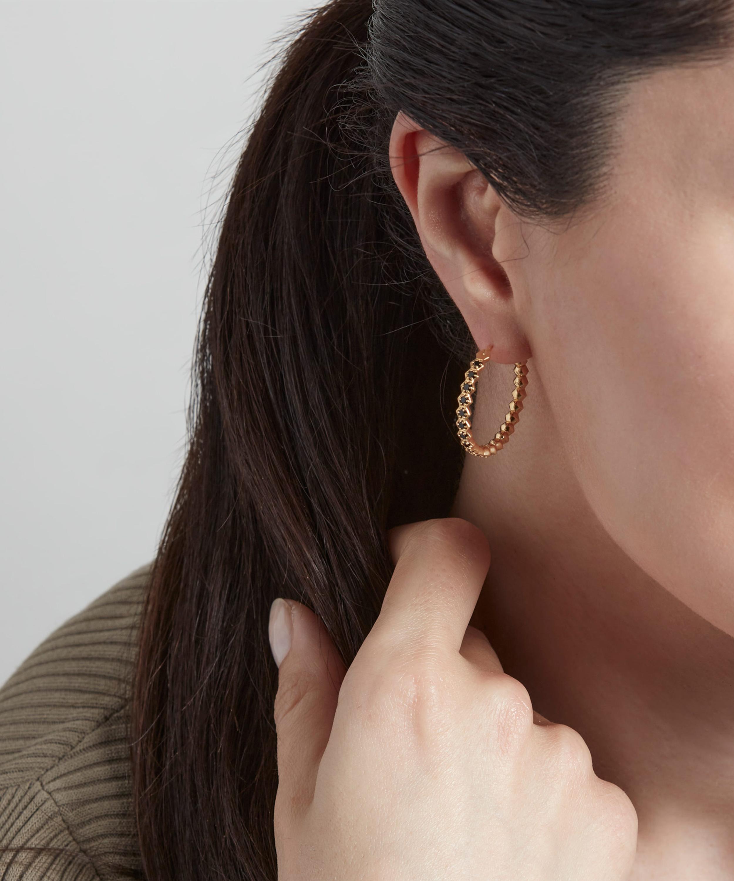 Astley Clarke - Gold Plated Vermeil Silver Large Deco Black Spinel Hoop Earrings image number 1