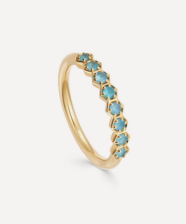 Astley Clarke - Gold Plated Vermeil Silver Deco Blue Agate Half Eternity Ring image number null