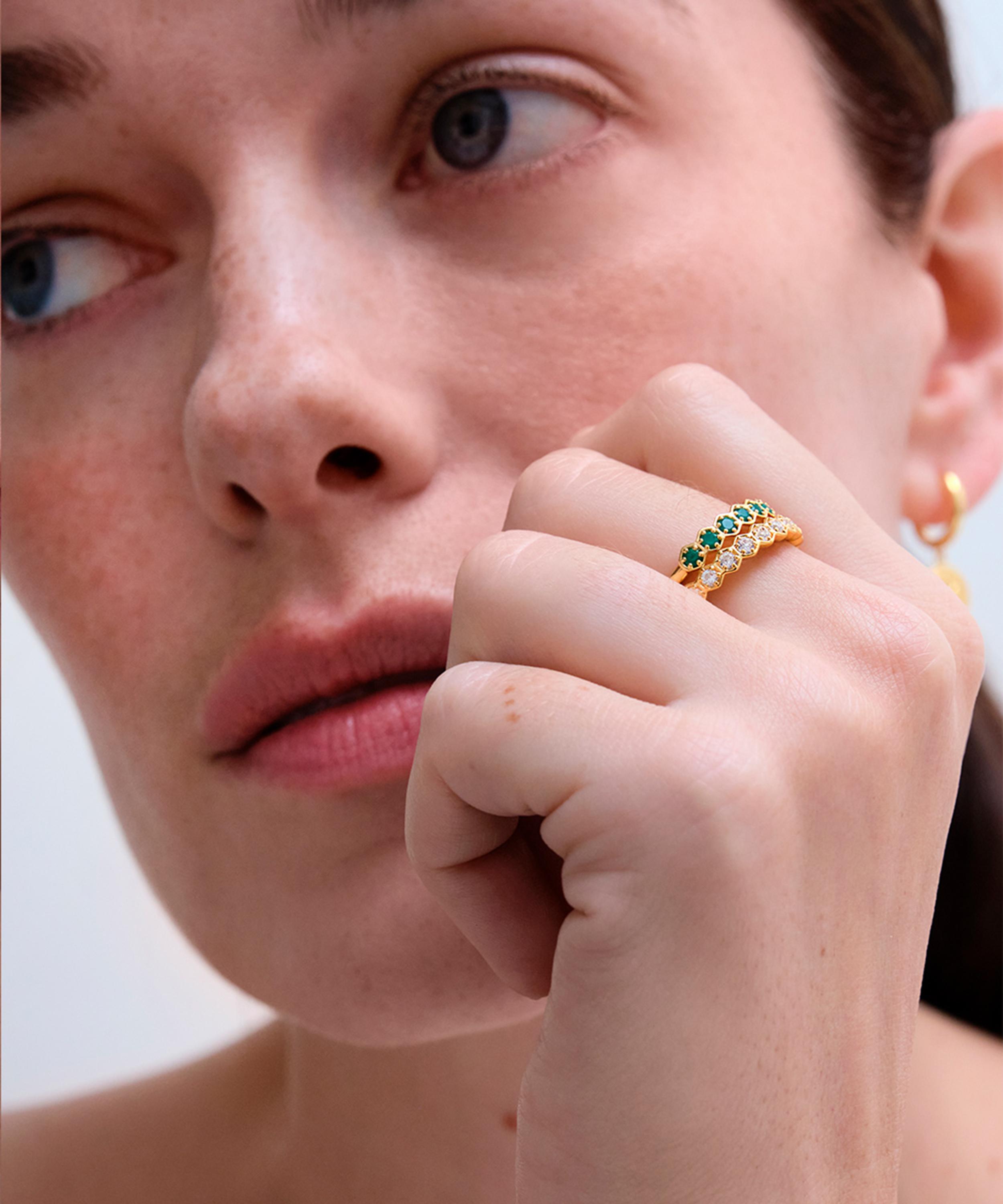 Astley Clarke - Gold Plated Vermeil Silver Deco White Sapphire Eternity Ring image number 2