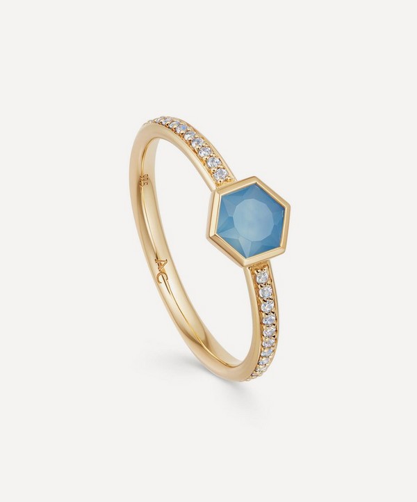 Astley Clarke - Gold Plated Vermeil Silver Mini Deco Blue Agate and White Sapphire Ring image number null