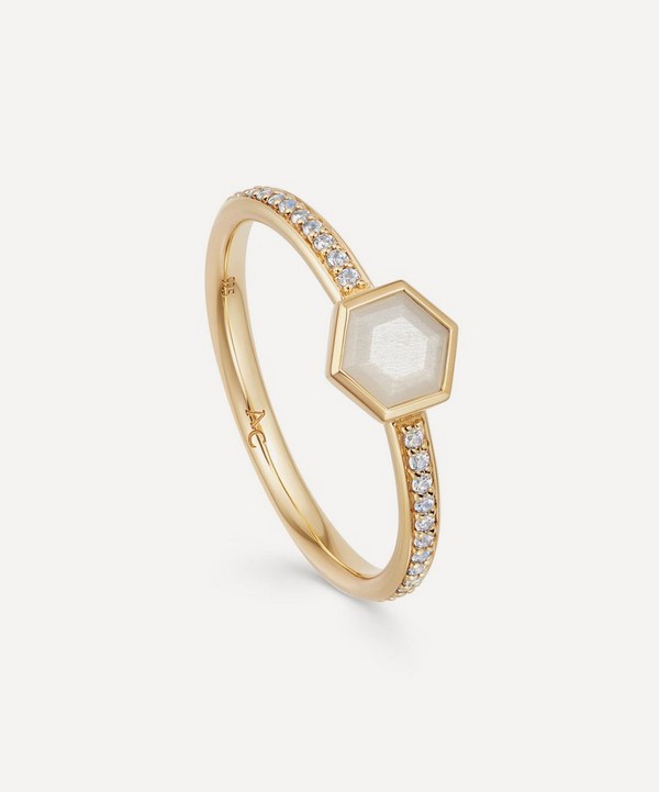 Astley Clarke - Gold Plated Vermeil Silver Mini Deco Moonstone and White Sapphire Ring image number null
