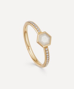 Astley Clarke - Gold Plated Vermeil Silver Mini Deco Moonstone and White Sapphire Ring image number 0