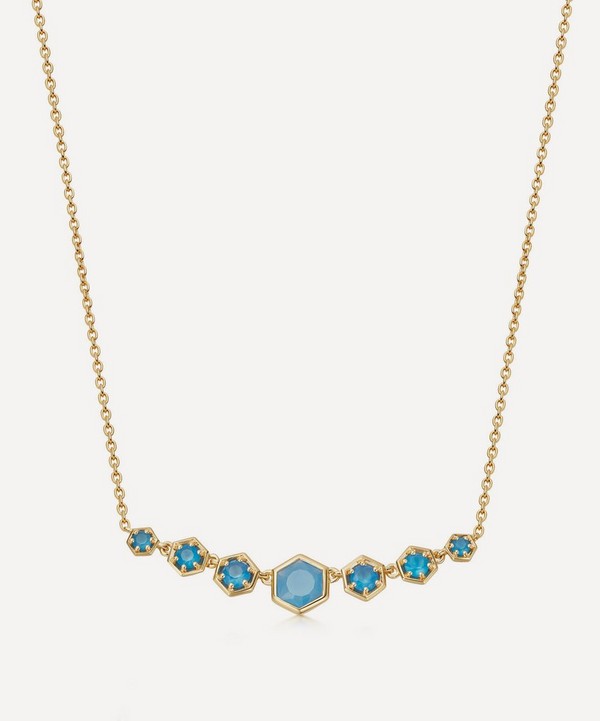 Astley Clarke - Gold Plated Vermeil Silver Deco Blue Agate Pendant Necklace image number null
