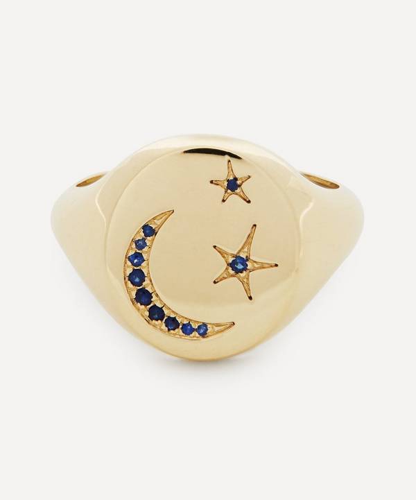 Liberty - 9ct Gold Ianthe Star and Moon Blue Sapphire Signet Ring