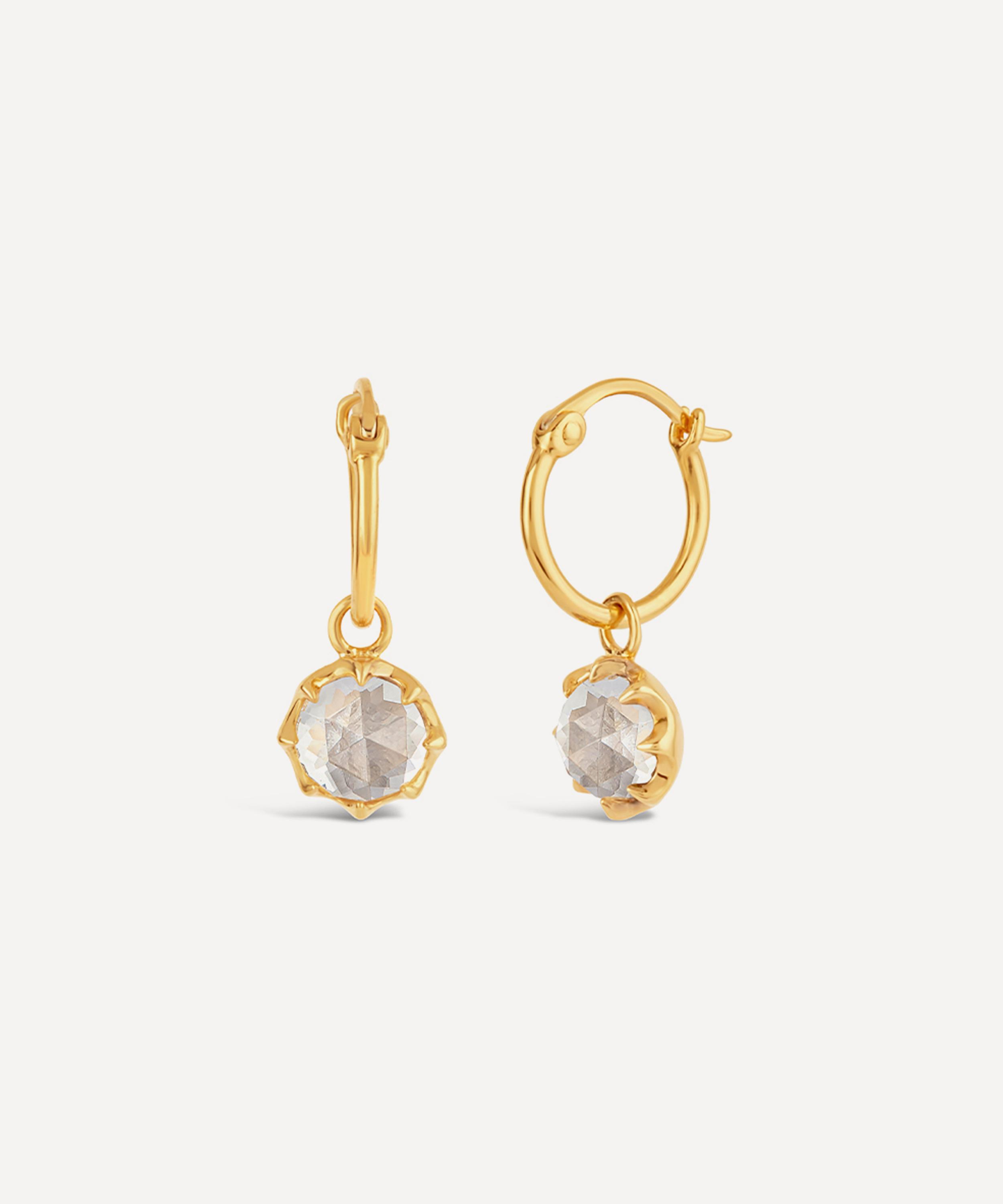 Dinny Hall - 22ct Gold Plated Vermeil Silver Gem Drop Fancy Rose Cut White Topaz Hoop Earrings