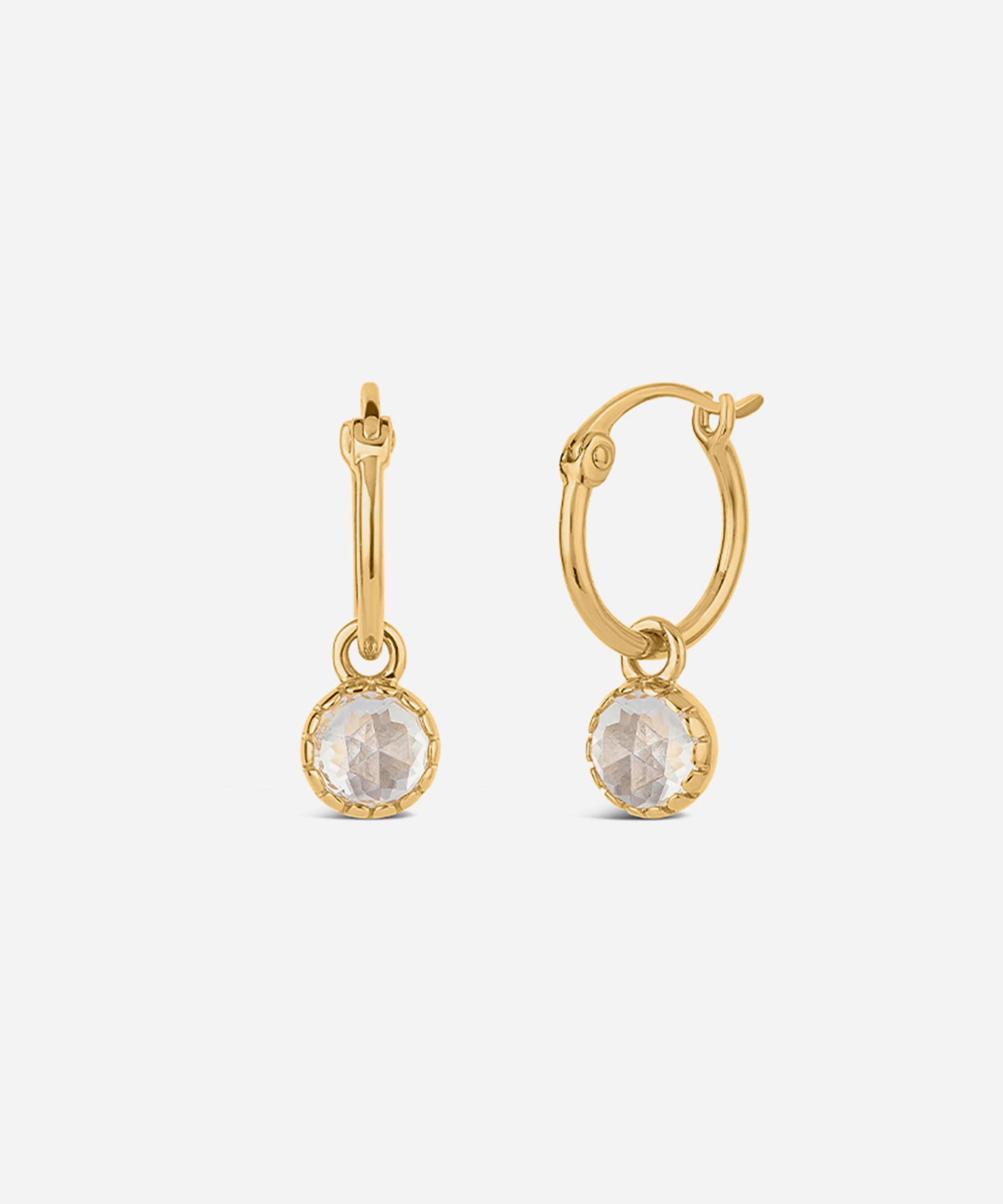 Dinny Hall - 22ct Gold Plated Vermeil Silver Gem Drop Small Rose Cut White Topaz Hoop Earrings