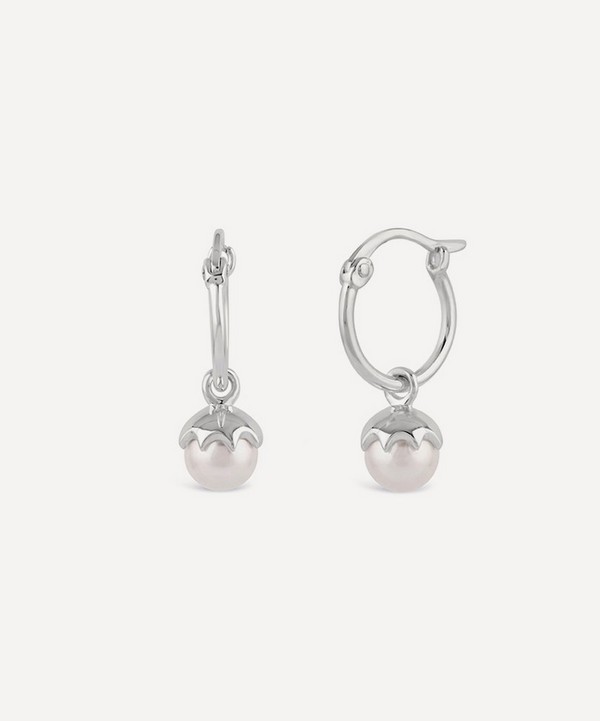 Dinny Hall - Silver Gem Drop Small Freshwater Pearl Hoop Earrings