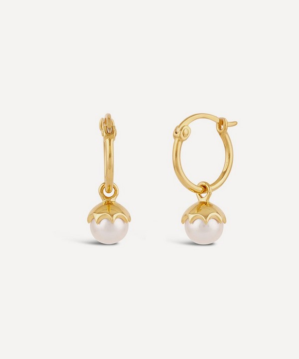 Dinny Hall - 22ct Gold Plated Vermeil Silver Gem Drop Small Freshwater Pearl Hoop Earrings image number null