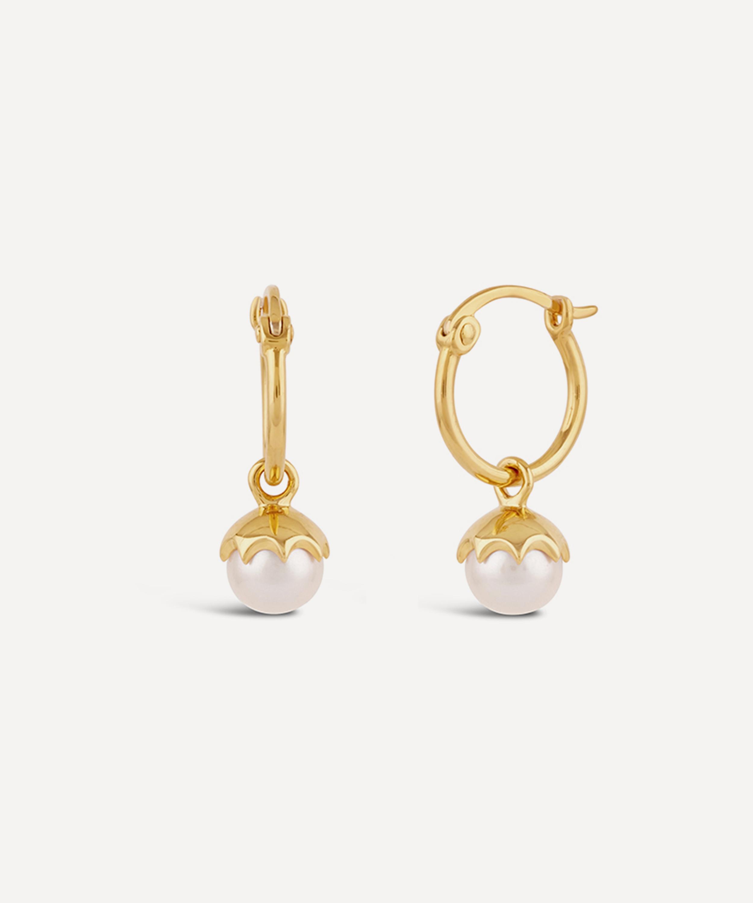 Dinny Hall - 22ct Gold Plated Vermeil Silver Gem Drop Small Freshwater Pearl Hoop Earrings image number 0