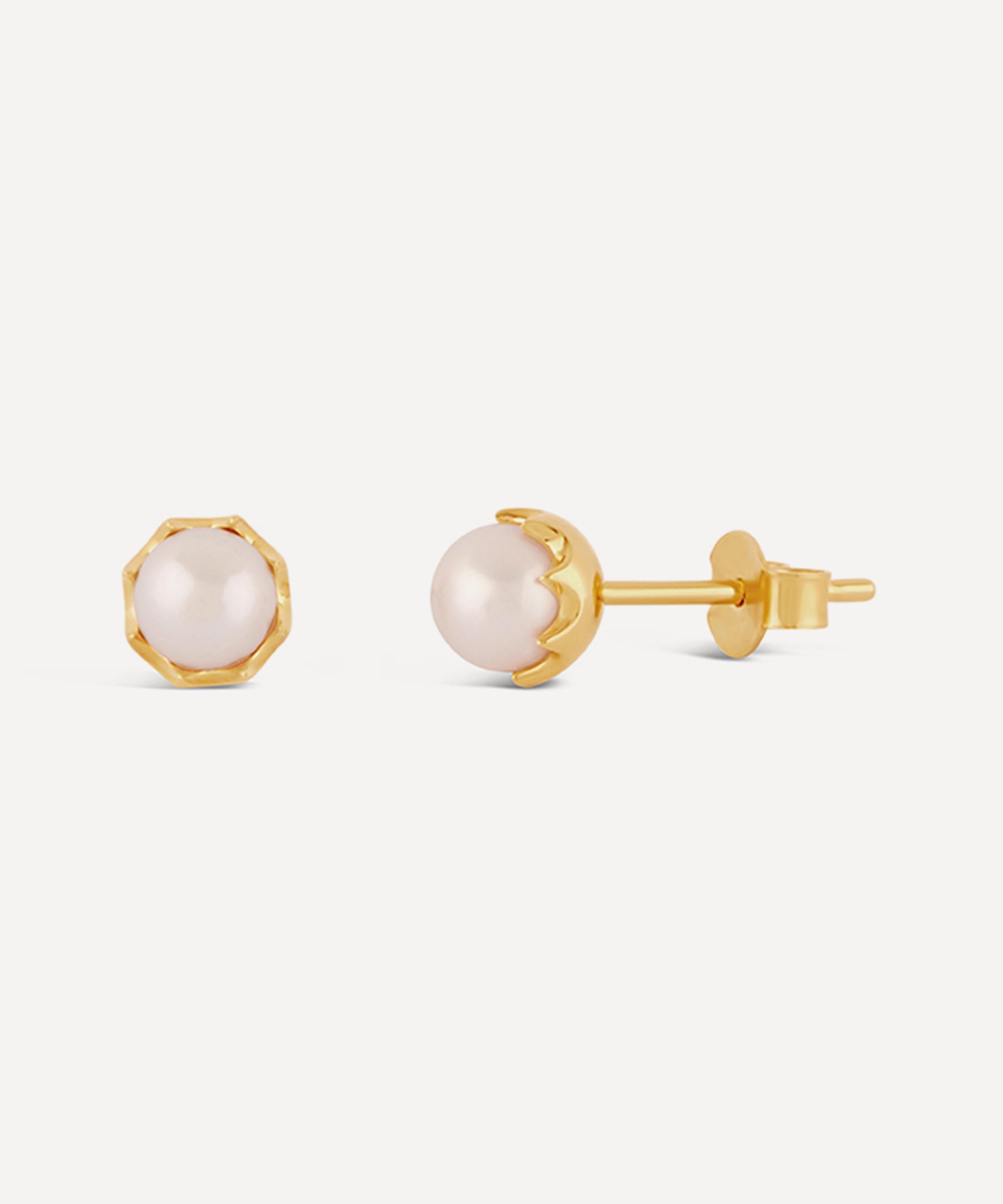 Dinny Hall - 22ct Gold Plated Vermeil Silver Gem Drop Freshwater Pearl Stud Earrings image number 0