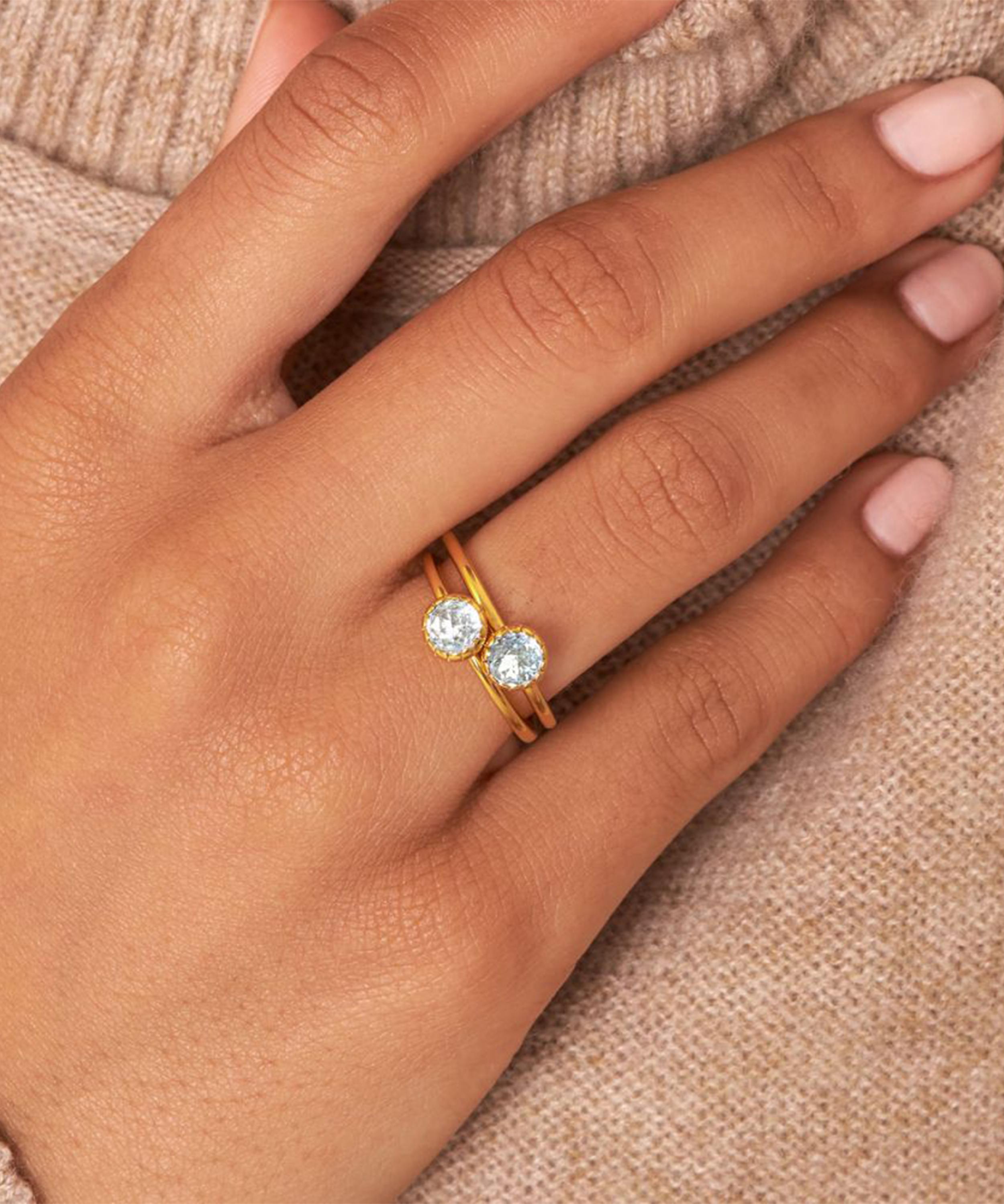 Dinny Hall - 22ct Gold Plated Vermeil Silver Gem Drop Rose Cut Blue Topaz Stacking Ring image number 2