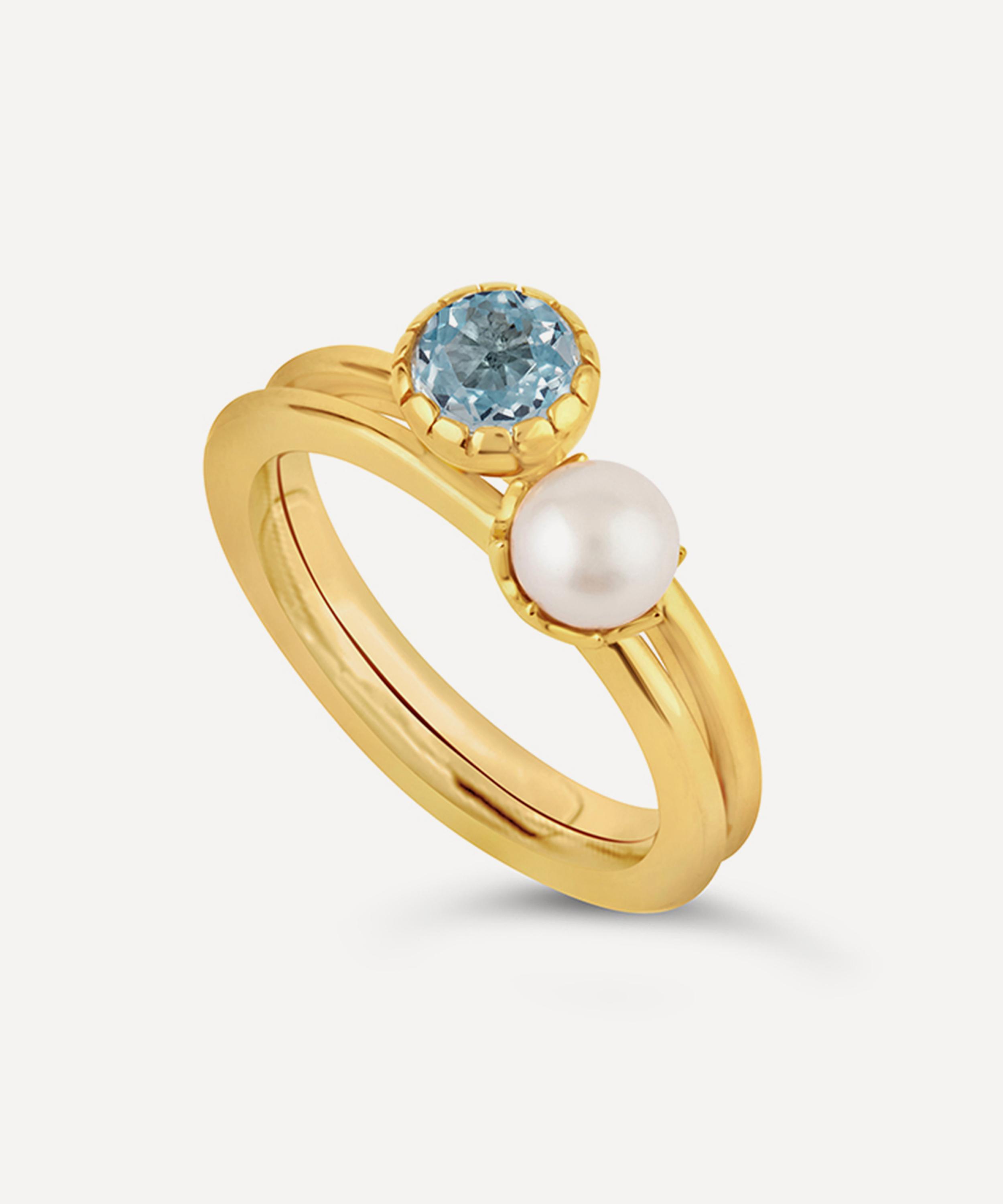 Dinny Hall 22ct Gold Plated Vermeil Silver Gem Drop Rose Cut Blue Topaz Stacking Ring Liberty