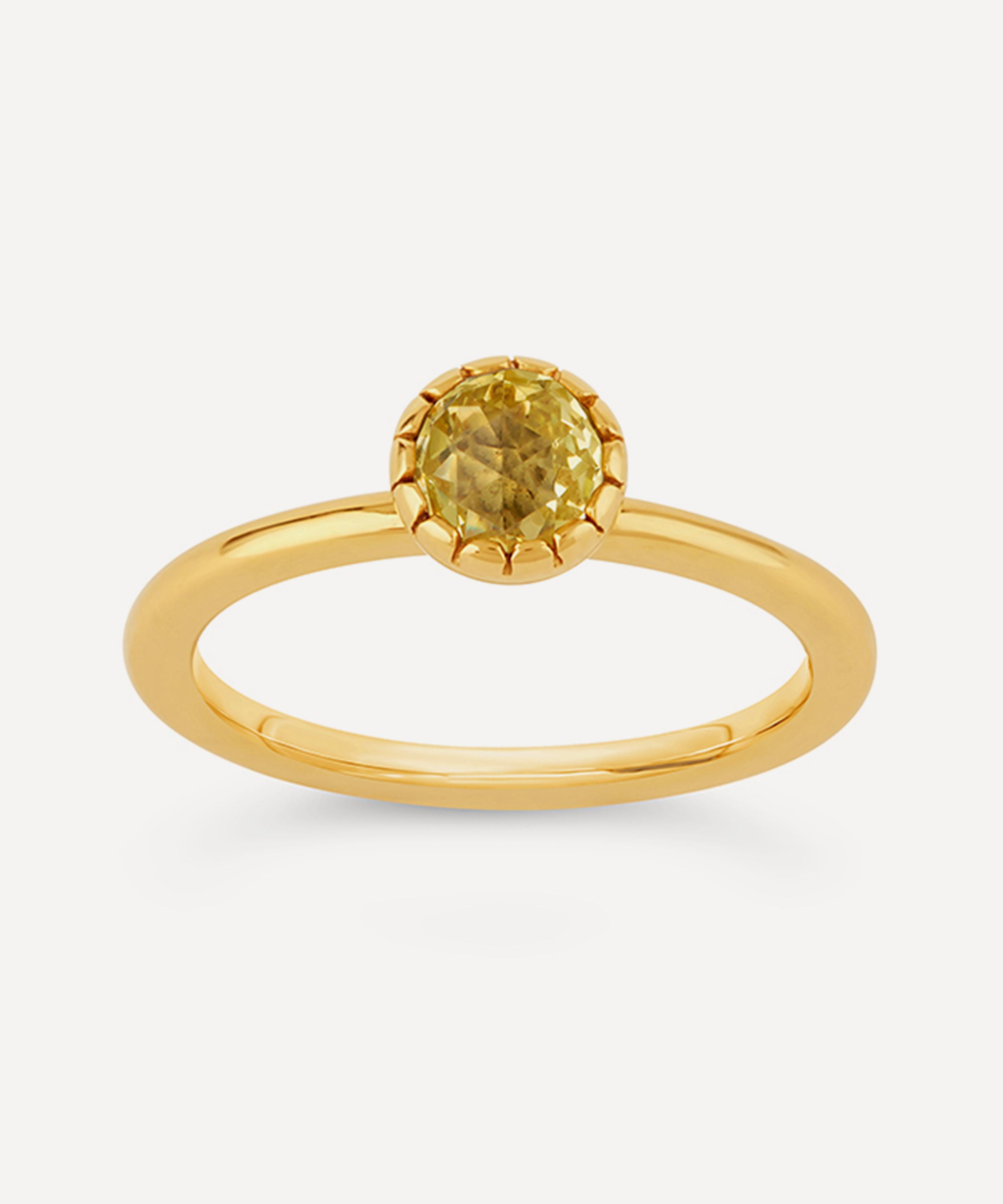 Dinny Hall - 22ct Gold Plated Vermeil Silver Gem Drop Rose Cut Lemon Quartz Stacking Ring image number 0