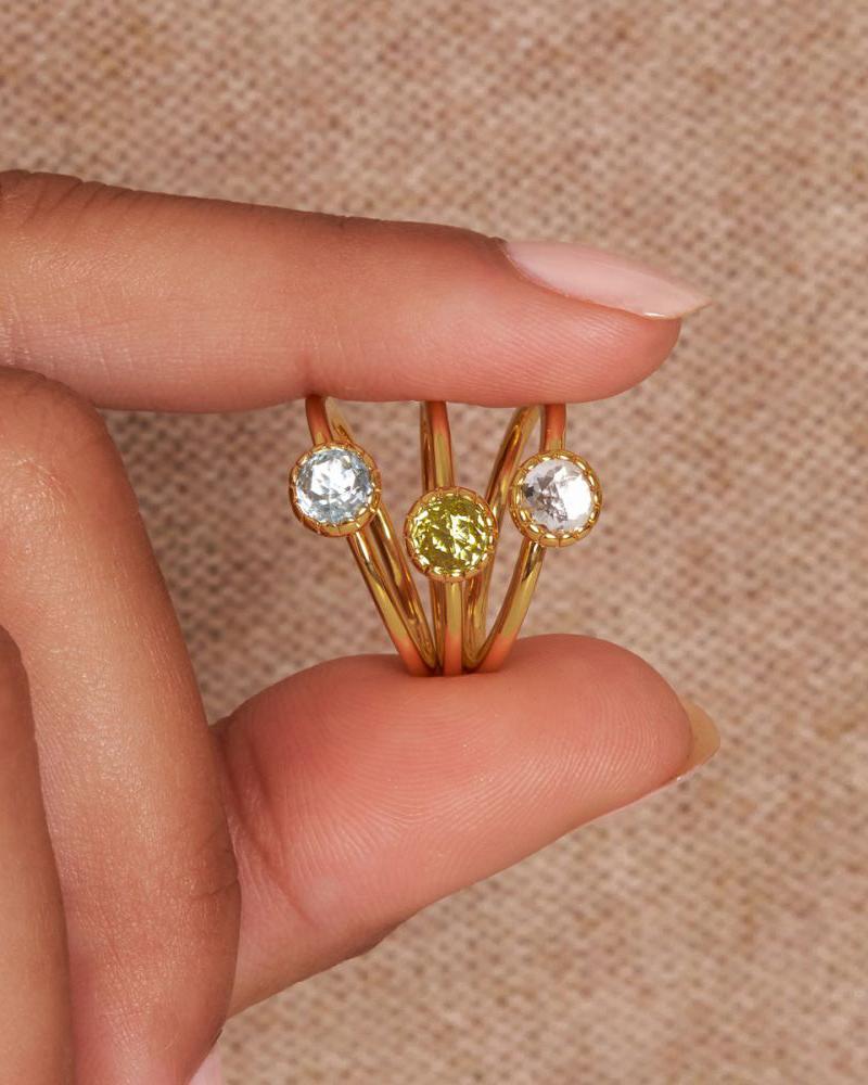 Dinny Hall - 22ct Gold Plated Vermeil Silver Gem Drop Rose Cut Lemon Quartz Stacking Ring image number 2