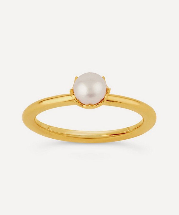 Dinny Hall - 22ct Gold Plated Vermeil Silver Gem Drop Freshwater Pearl Stacking Ring image number null