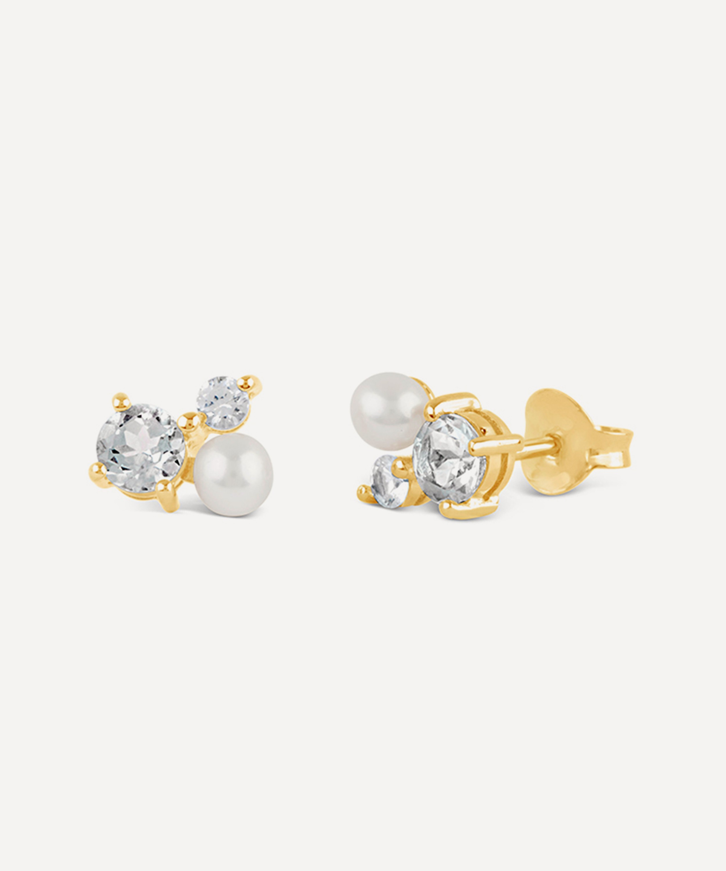 Dinny Hall - 22ct Gold Plated Vermeil Silver Gem Drop Multi-Stone Trilogy Stud Earrings