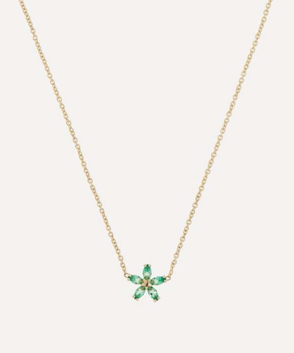 Liberty - 9ct Gold Bloomy Emerald Pendant Necklace