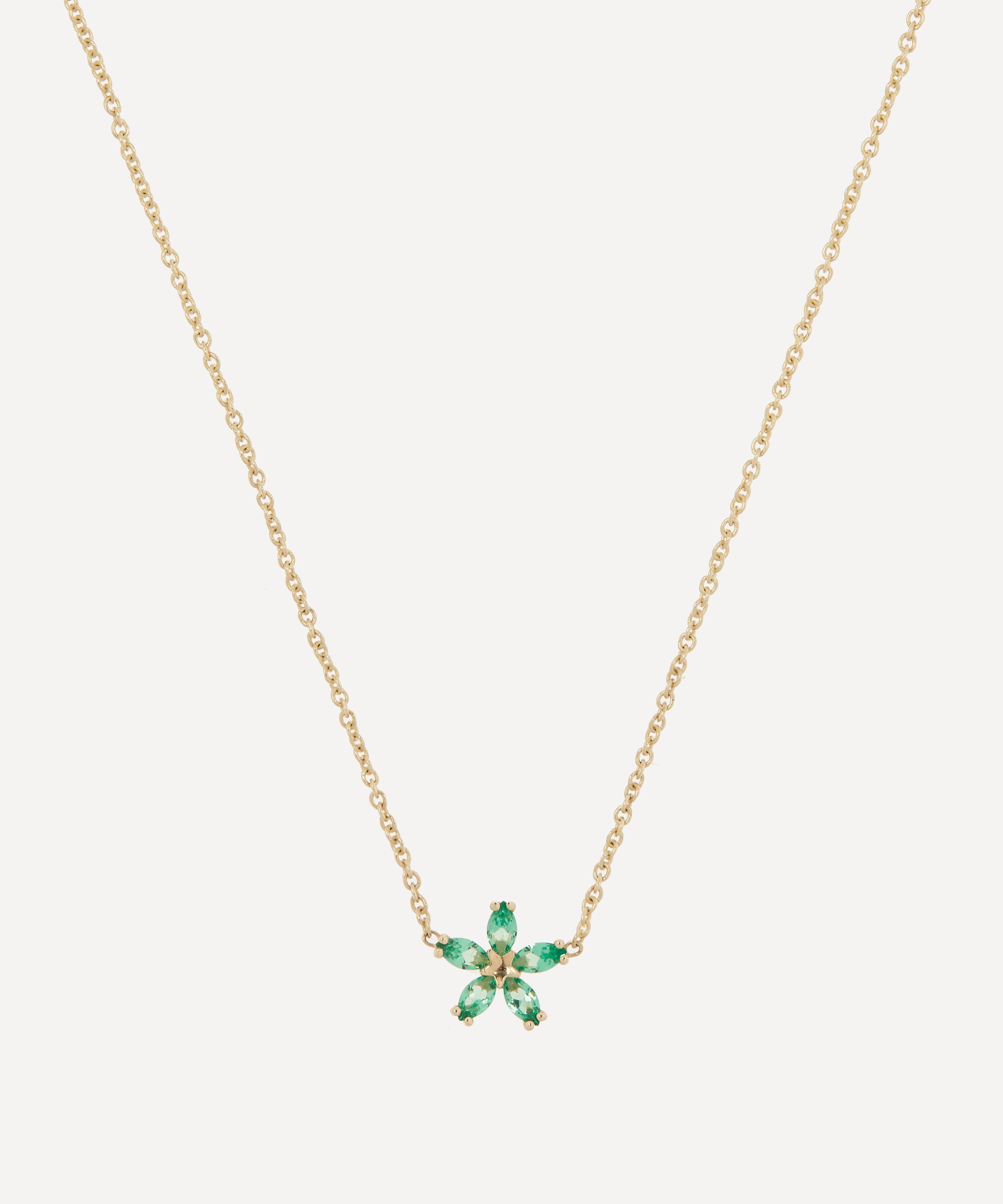 Liberty - 9ct Gold Bloomy Emerald Pendant Necklace image number 0