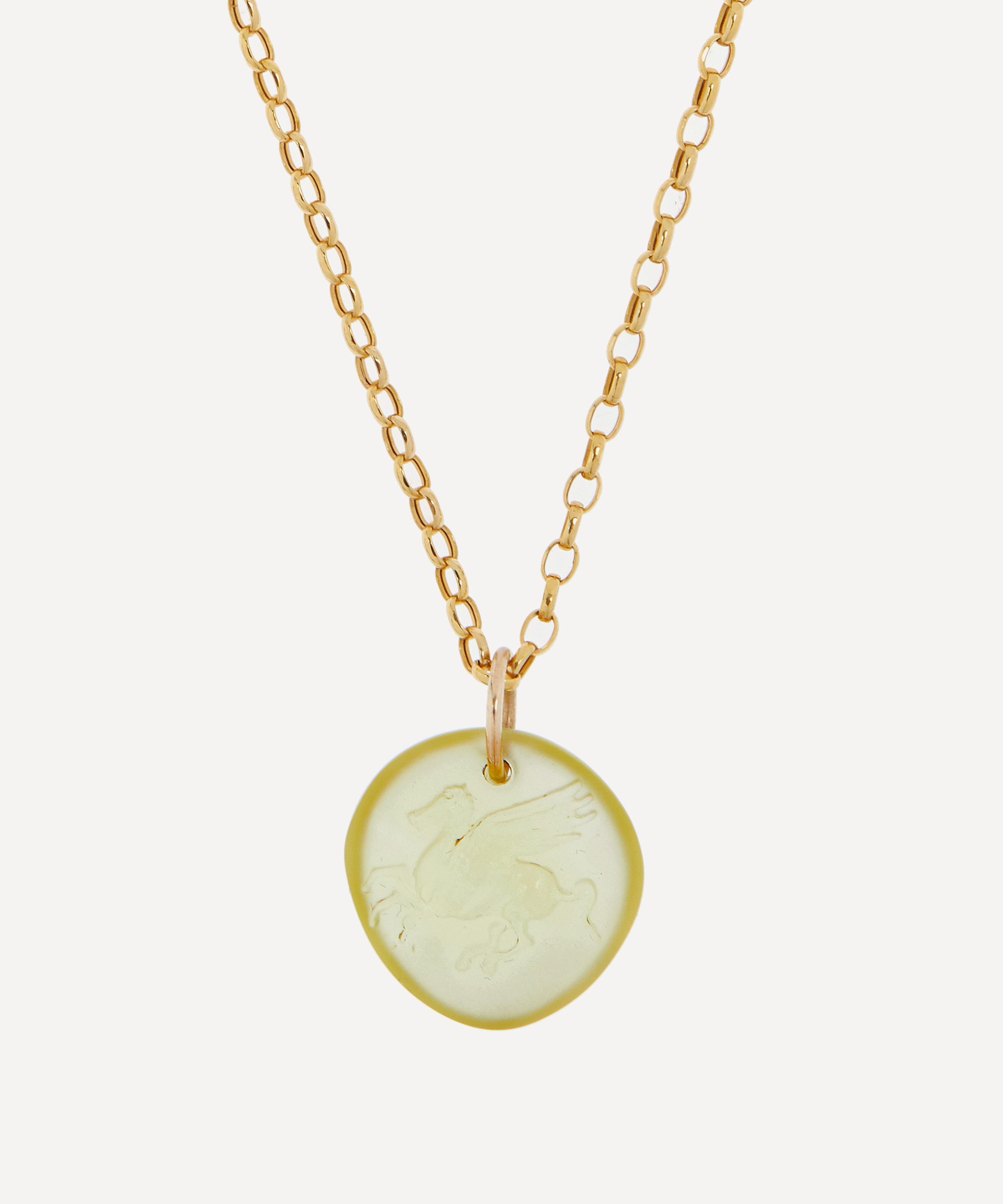 By Pariah - 14ct Gold Pegasus Carved Quartz Pendant image number 0