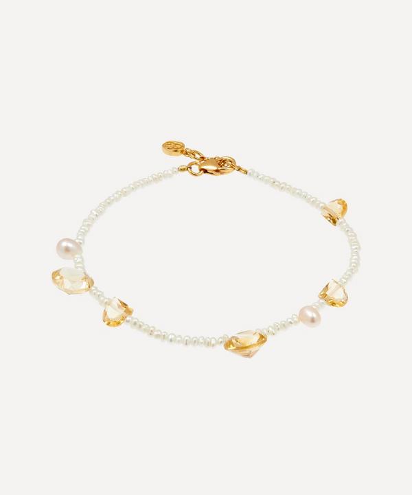 By Pariah - 14ct Gold Plated Vermeil Silver The Dancing Sun Citrine and Pearl Beaded Bracelet image number null