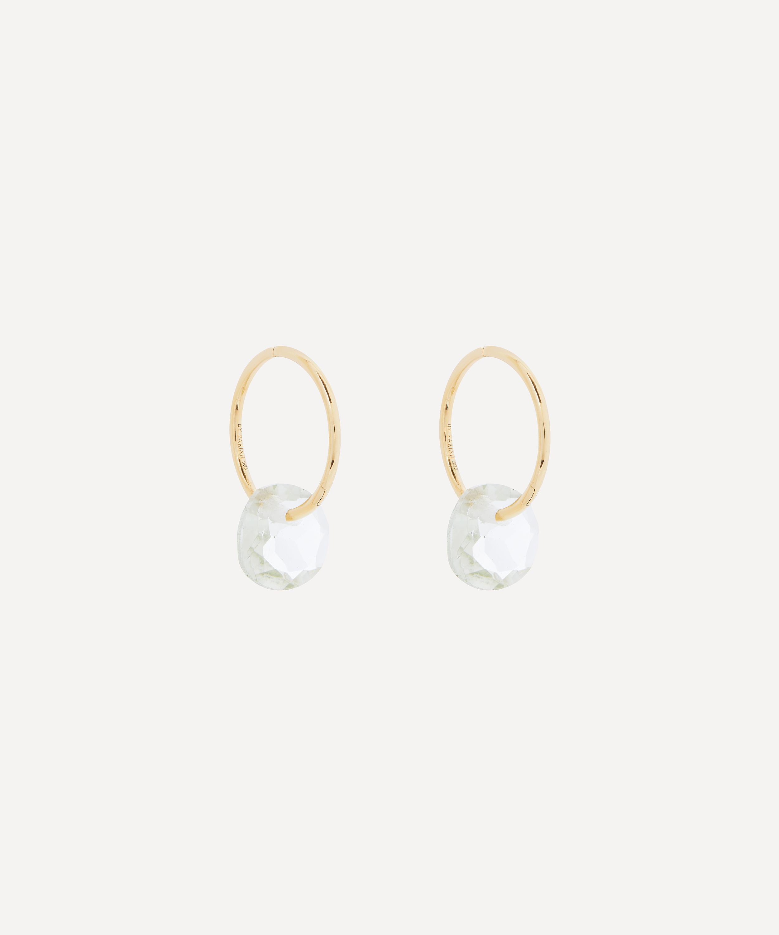 By Pariah - 14ct Gold Rose Cut Green Amethyst Hoop Earrings image number 0