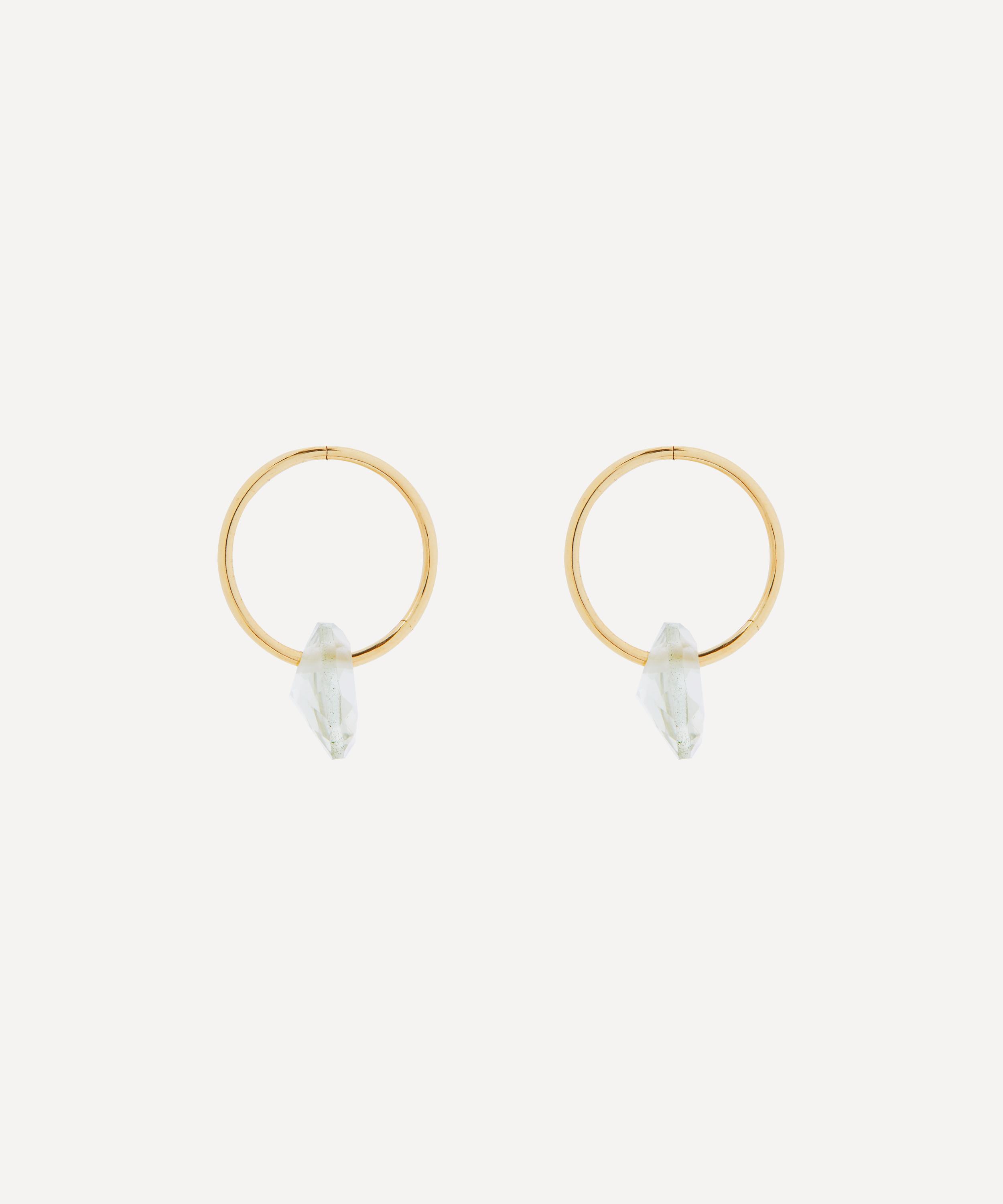By Pariah - 14ct Gold Rose Cut Green Amethyst Hoop Earrings image number 2