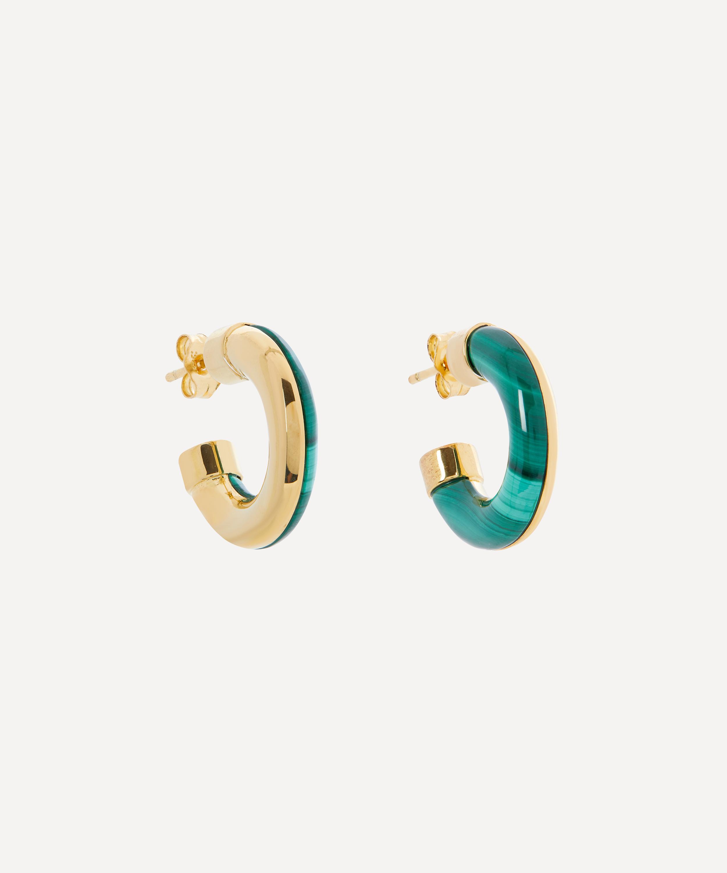 By Pariah - 14ct Gold Plated Vermeil Silver Half Full Malachite Hoop Earrings