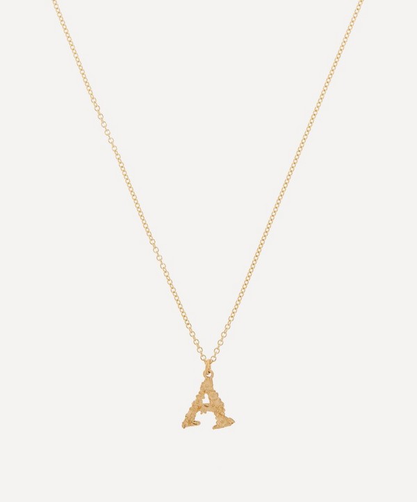 Alex Monroe - 18ct Gold Teeny Tiny Floral Letter A Alphabet Pendant Necklace image number null