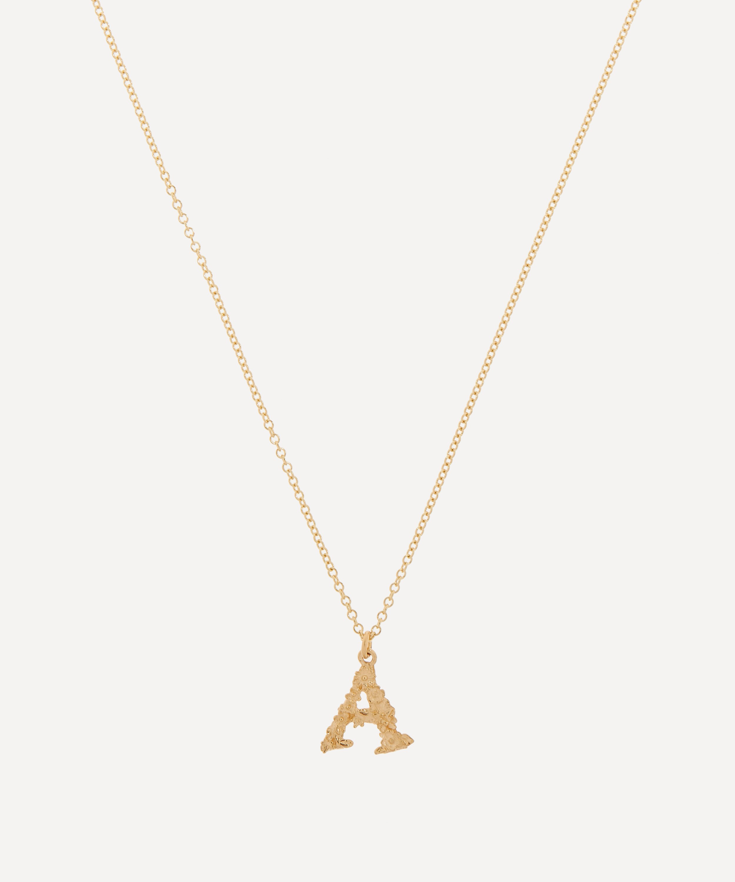 Alex Monroe - 18ct Gold Teeny Tiny Floral Letter A Alphabet Pendant Necklace image number 0
