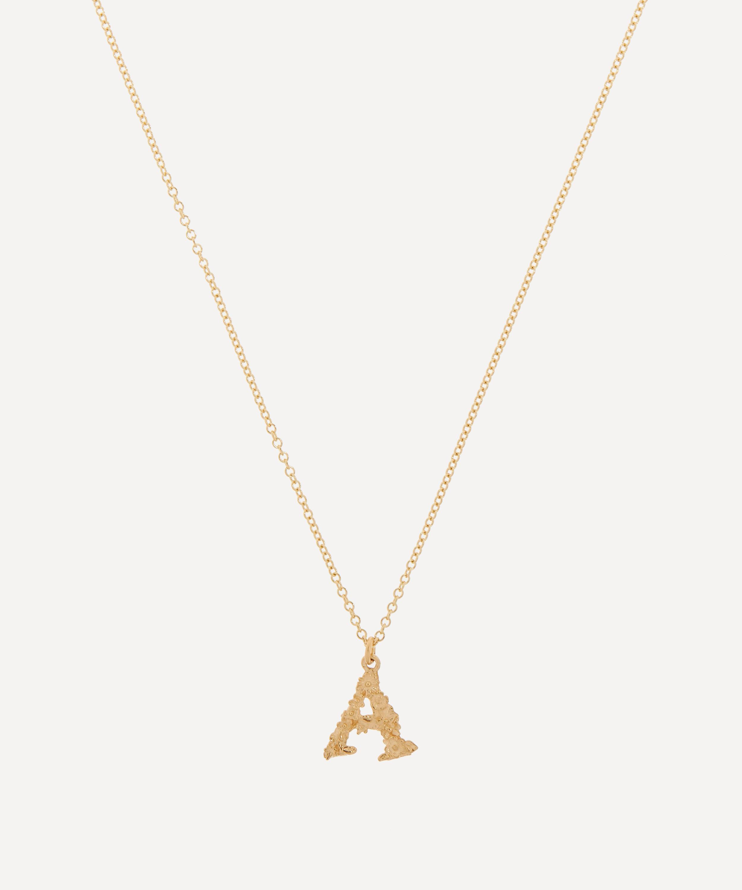 Alex Monroe - 18ct Gold Teeny Tiny Floral Letter A Alphabet Pendant Necklace image number 0