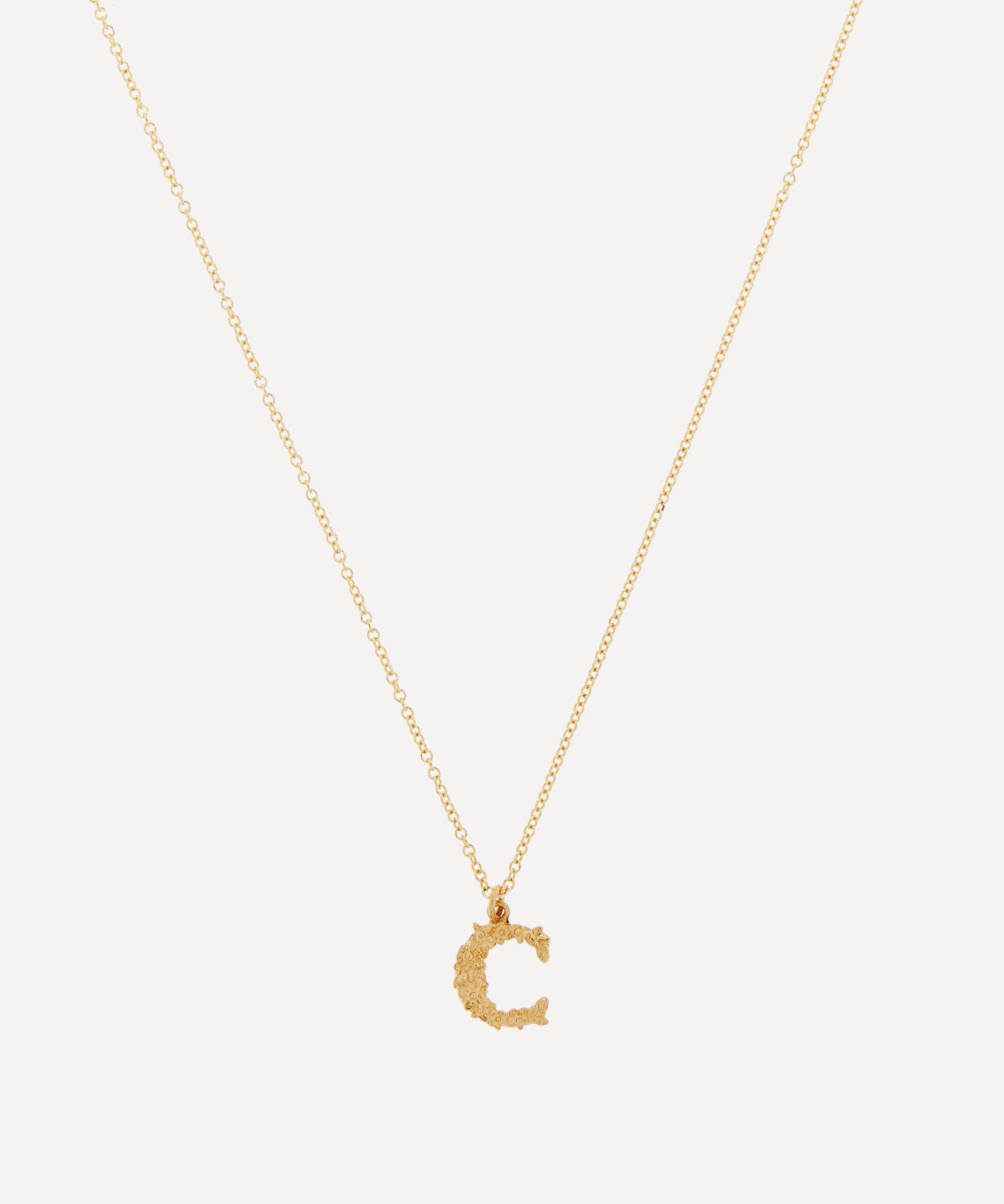 Alex Monroe - 18ct Gold Teeny Tiny Floral Letter C Alphabet Pendant Necklace image number 0
