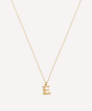 Alex Monroe - 18ct Gold Teeny Tiny Floral Letter E Alphabet Pendant Necklace image number 0