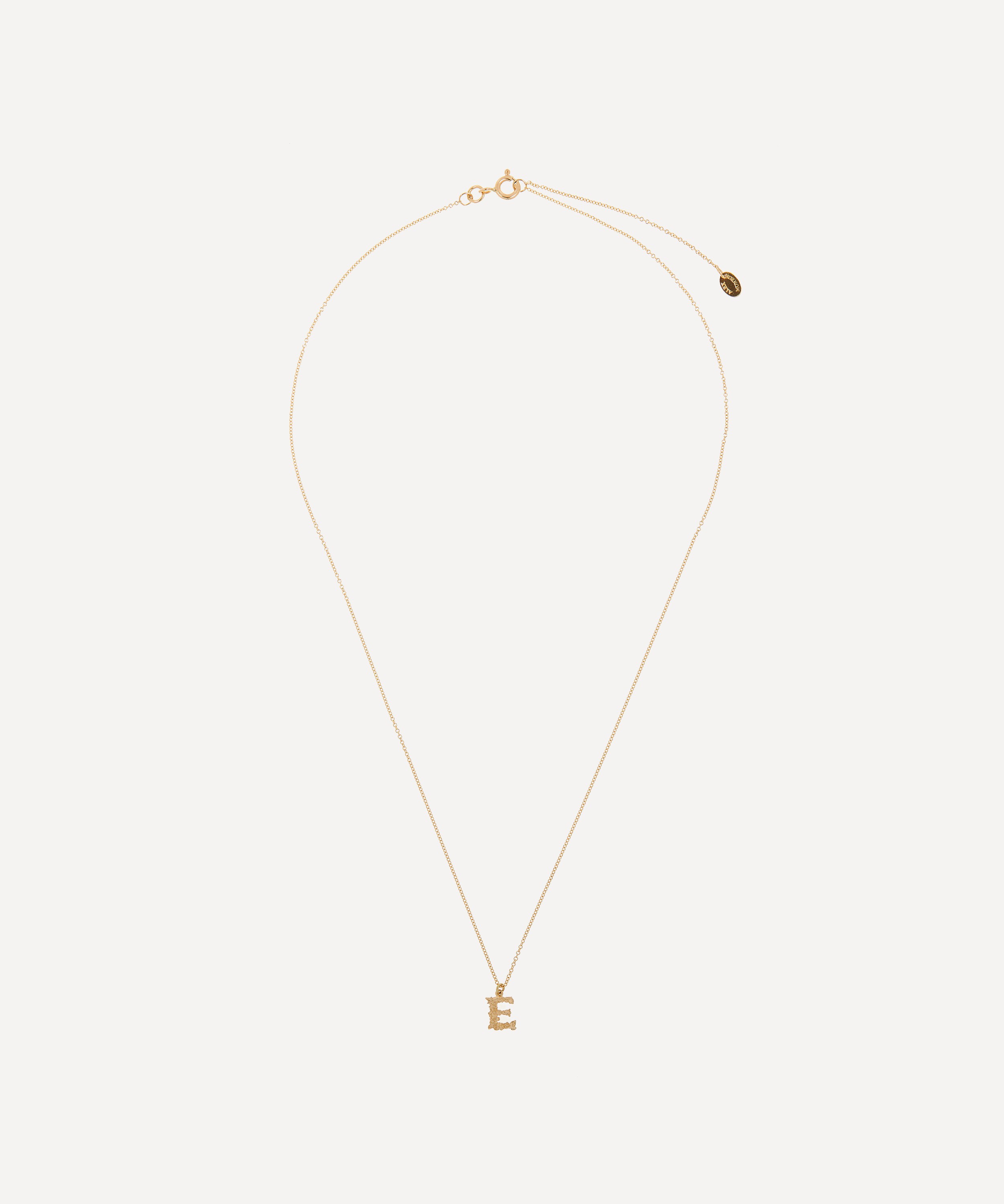 Alex Monroe - 18ct Gold Teeny Tiny Floral Letter E Alphabet Pendant Necklace image number 2