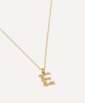 Alex Monroe - 18ct Gold Teeny Tiny Floral Letter E Alphabet Pendant Necklace image number 3