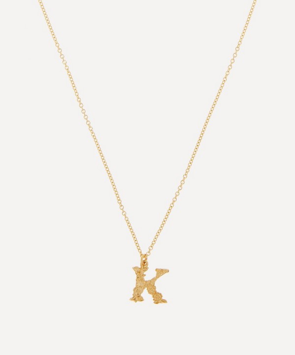 Alex Monroe - 18ct Gold Teeny Tiny Floral Letter K Alphabet Pendant Necklace image number null