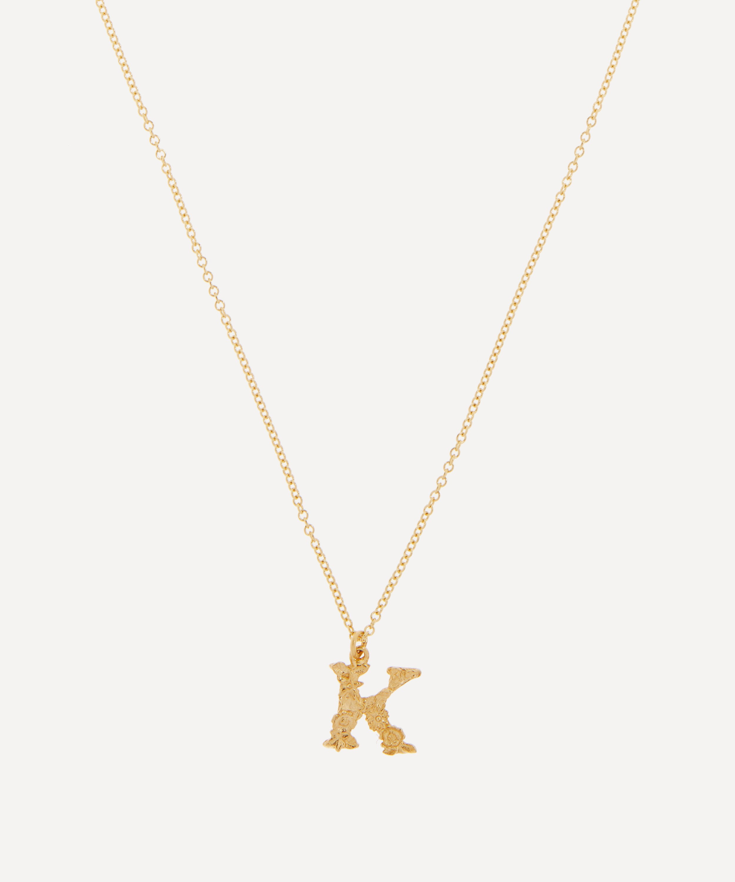 Alex Monroe - 18ct Gold Teeny Tiny Floral Letter K Alphabet Pendant Necklace