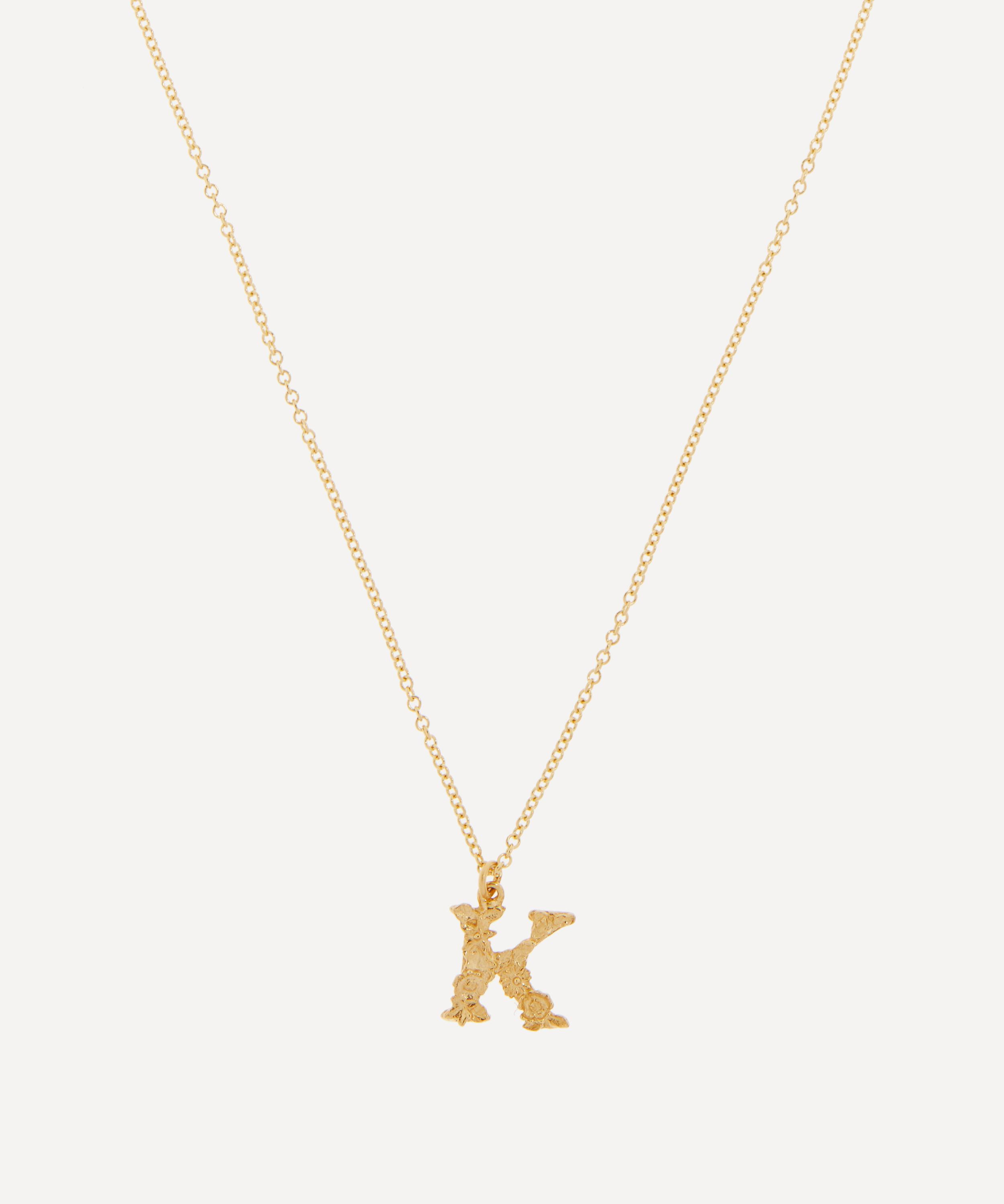 Alex Monroe - 18ct Gold Teeny Tiny Floral Letter K Alphabet Pendant Necklace image number 0