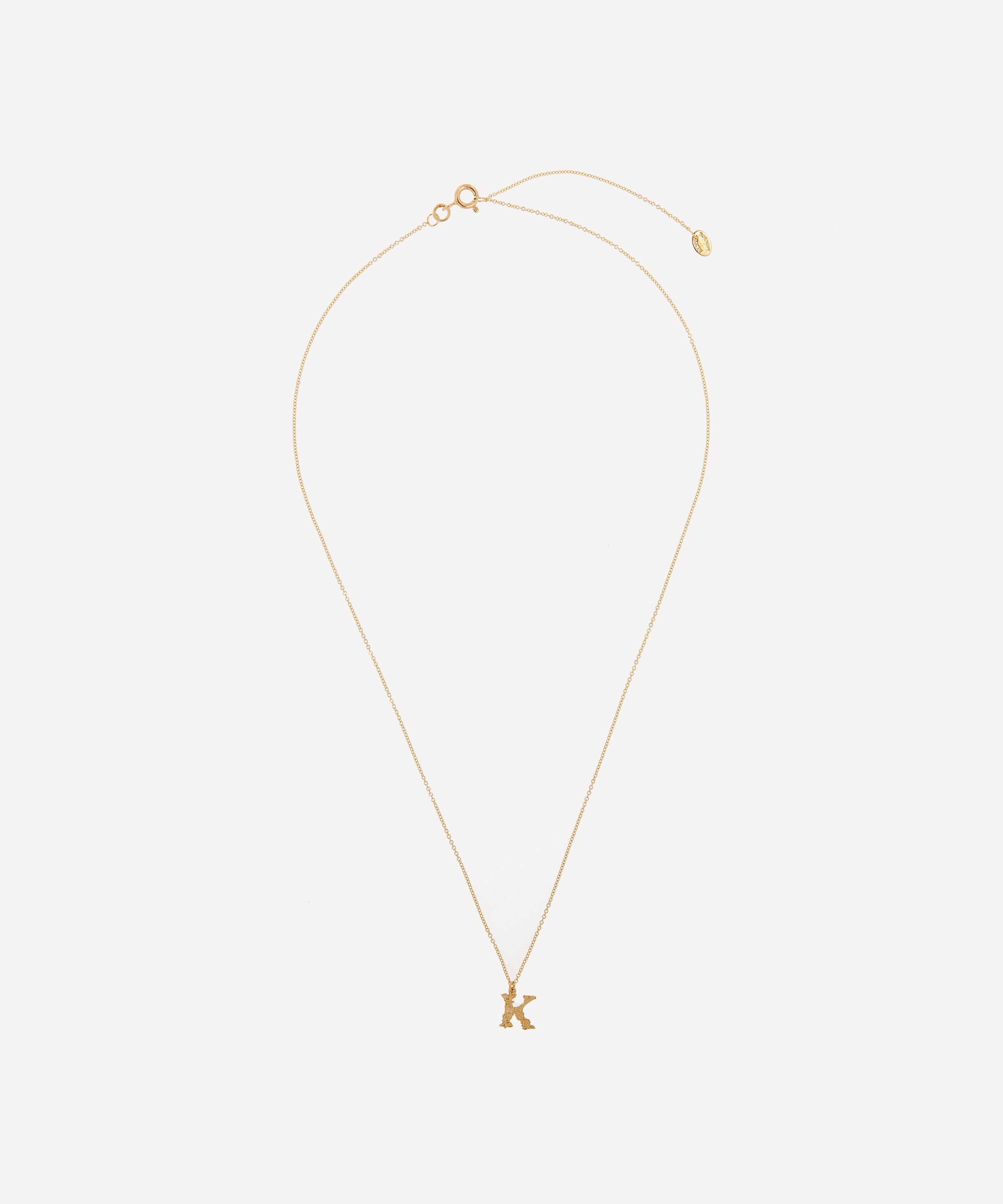 Alex Monroe - 18ct Gold Teeny Tiny Floral Letter K Alphabet Pendant Necklace image number 2