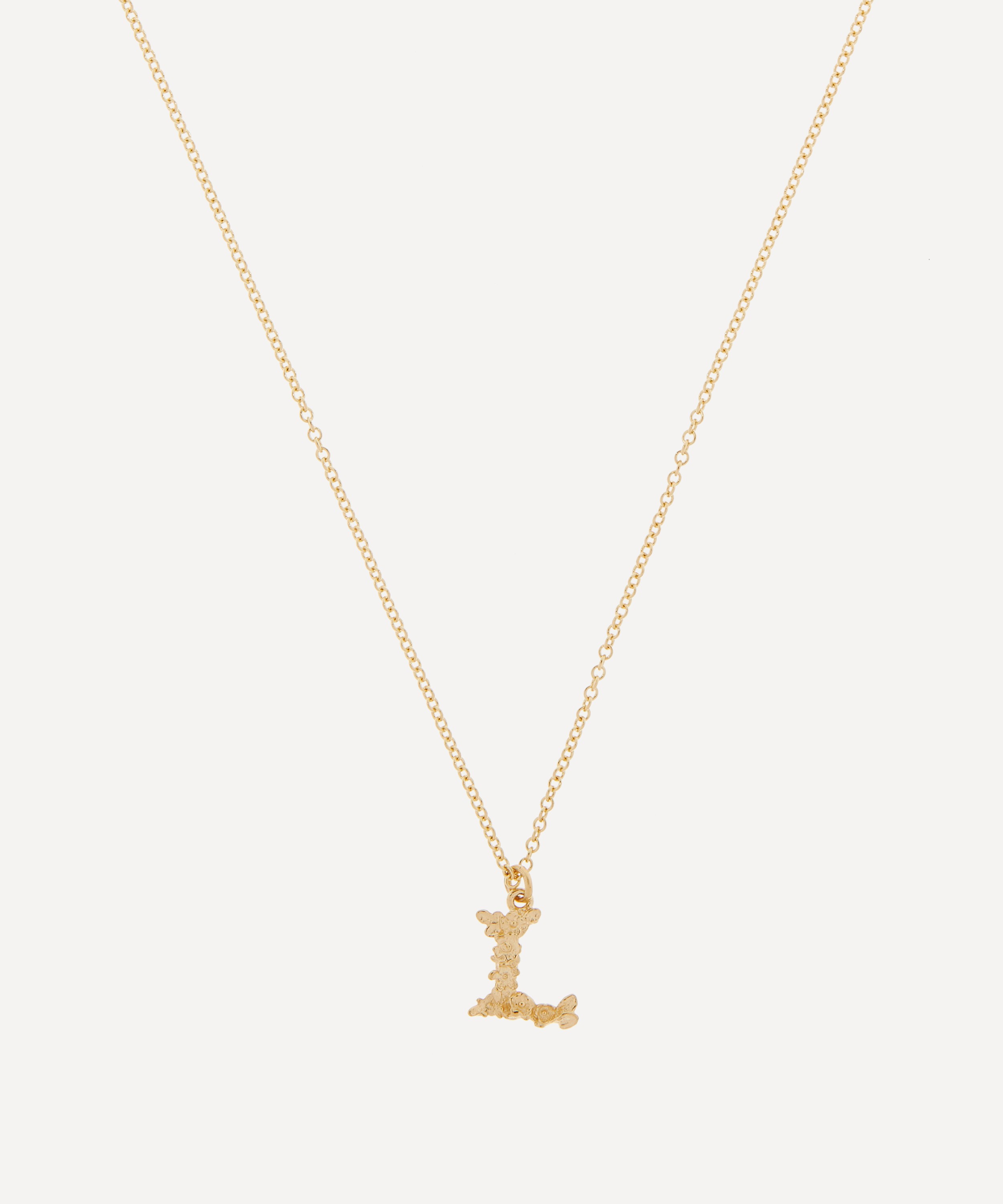 Alex Monroe - 18ct Gold Teeny Tiny Floral Letter L Alphabet Pendant Necklace image number 0