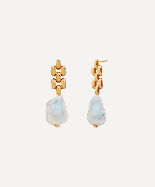 Monica Vinader - 18ct Gold Plated Vermeil Silver Baroque Pearl Chain Drop Earrings image number null