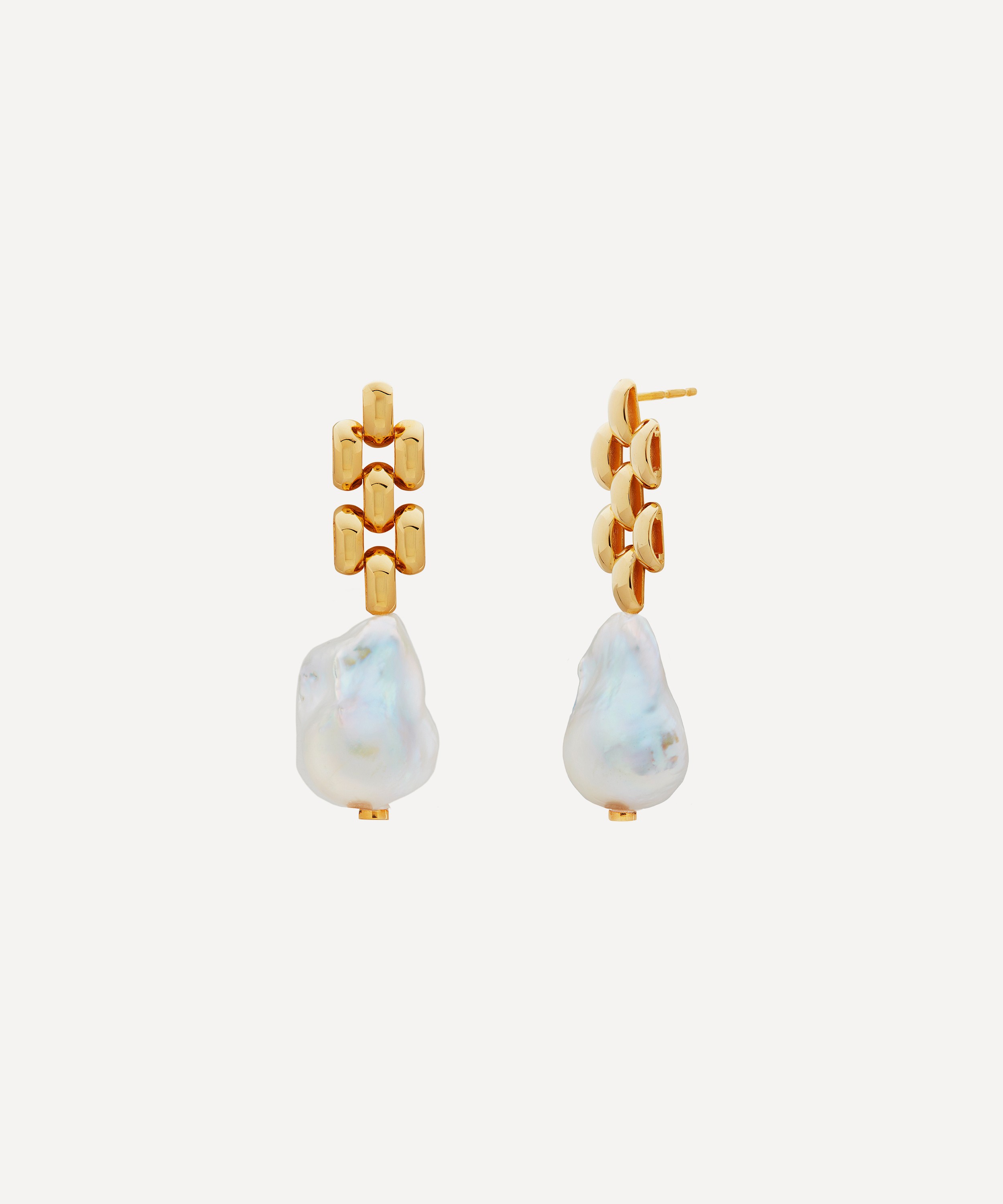 Monica Vinader - 18ct Gold Plated Vermeil Silver Baroque Pearl Chain Drop Earrings image number 0