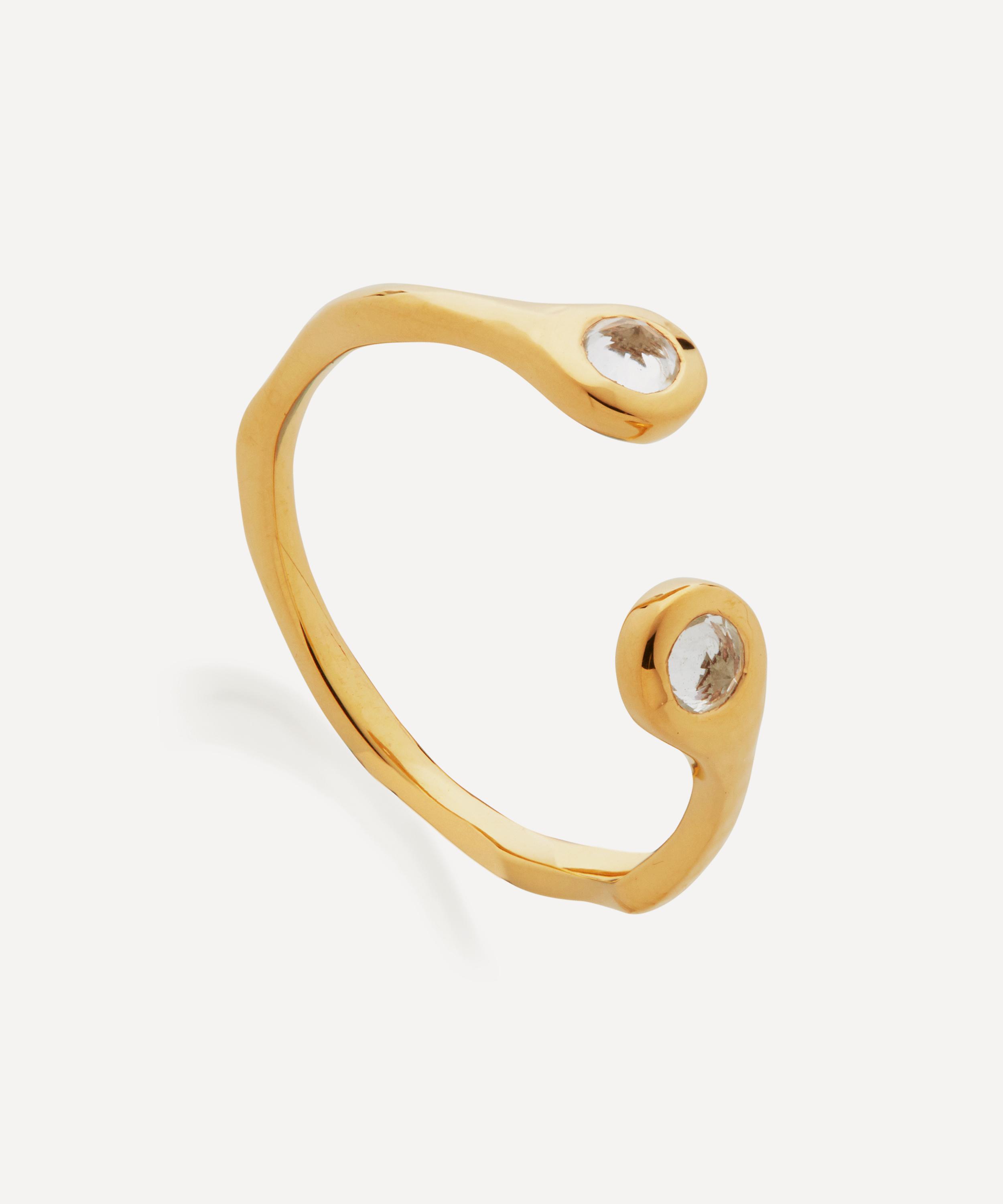 Monica Vinader - 18ct Gold Plated Vermeil Silver Mini White Topaz Open Ring image number 0