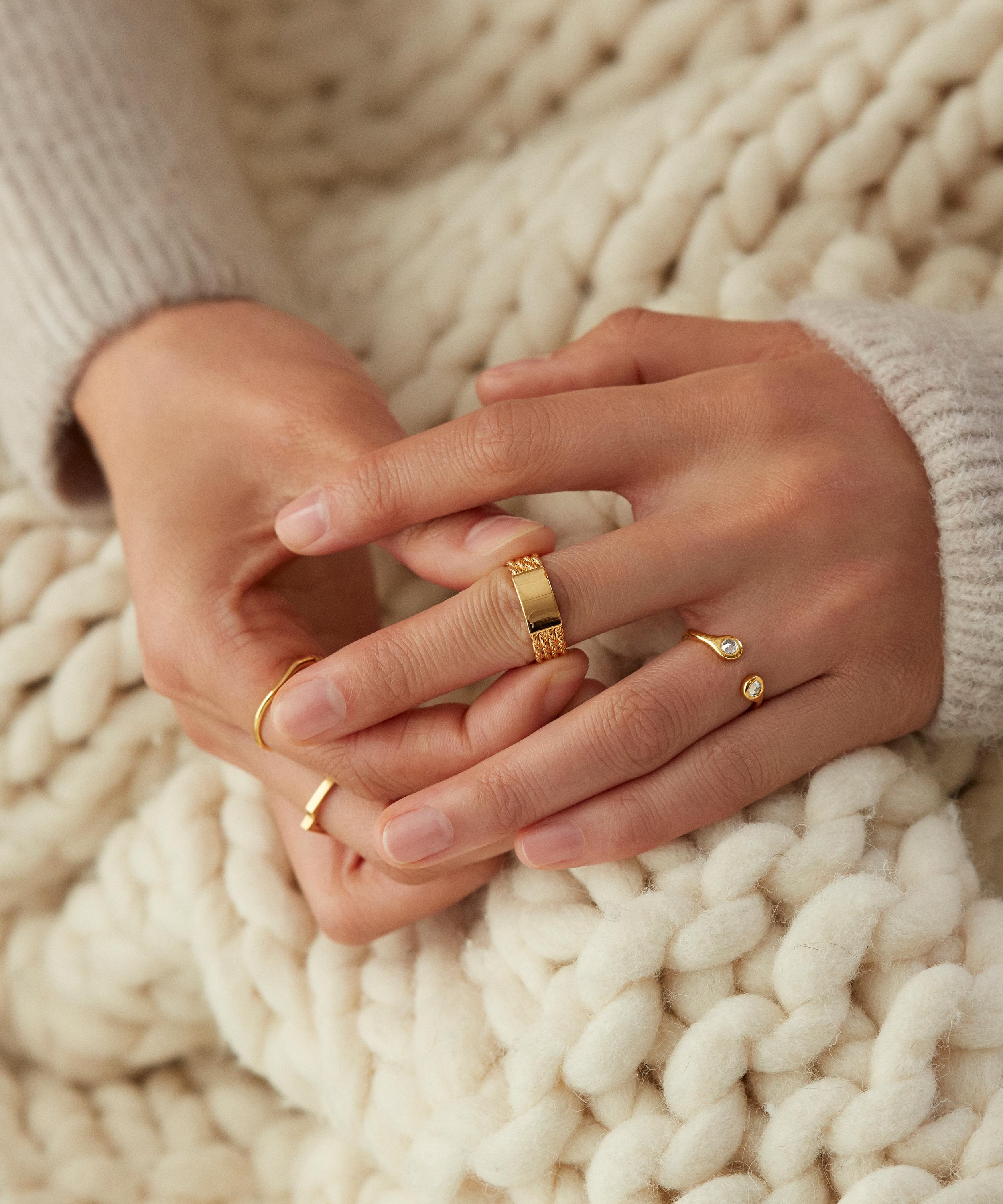 Monica Vinader - 18ct Gold Plated Vermeil Silver Mini White Topaz Open Ring image number 1
