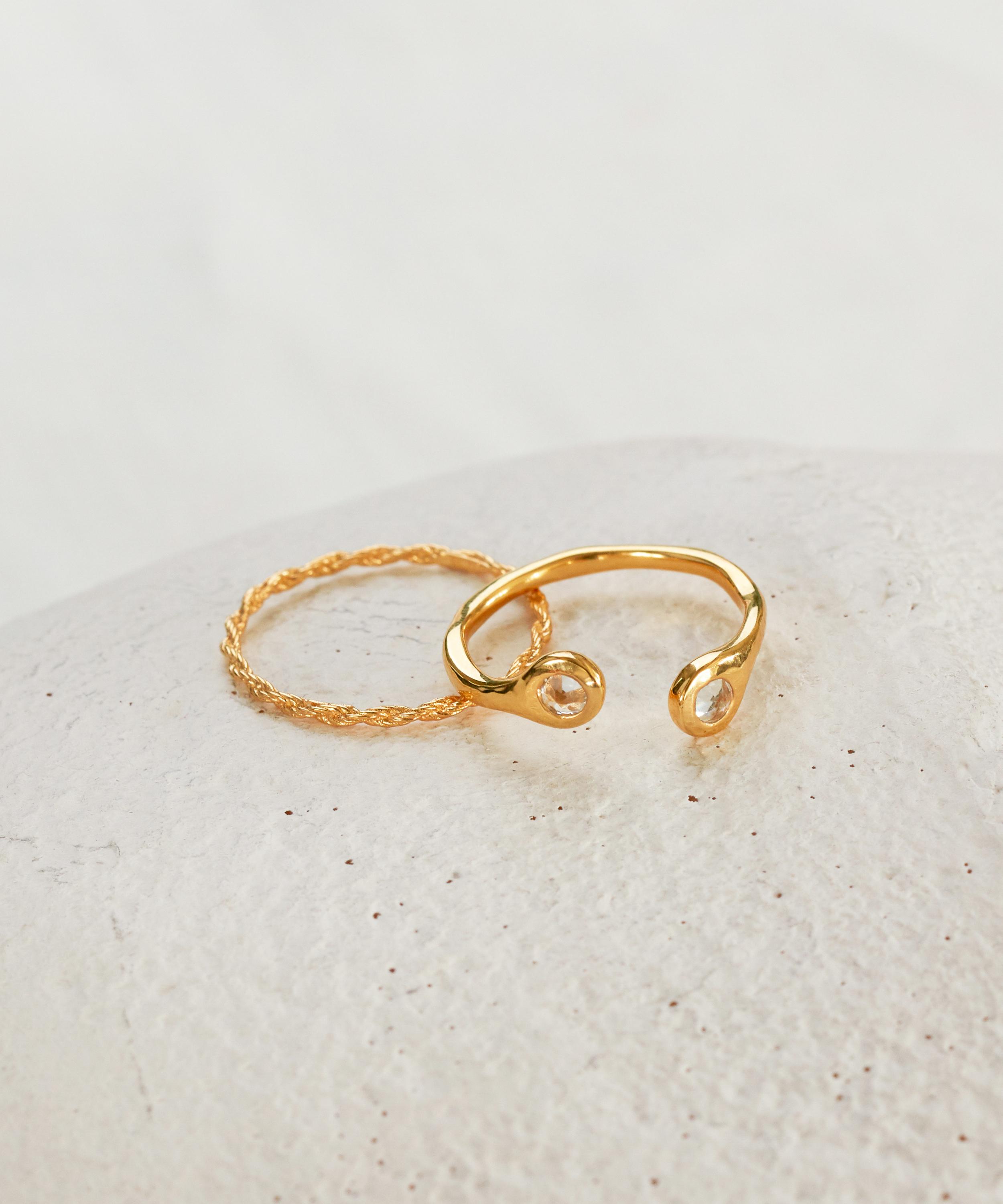 Monica Vinader - 18ct Gold Plated Vermeil Silver Mini White Topaz Open Ring image number 2