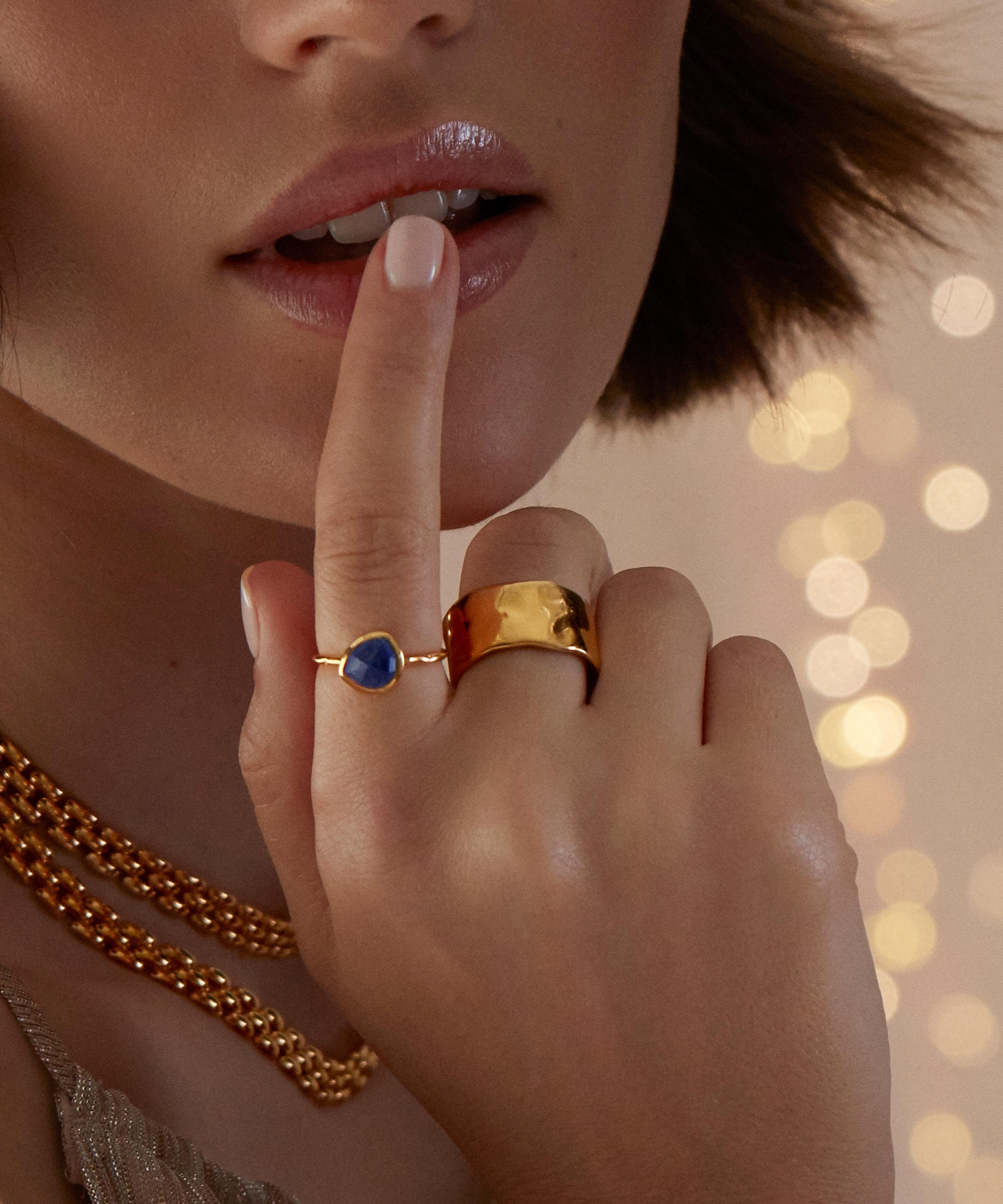 Monica Vinader - 18ct Gold Plated Vermeil Silver Siren Lapis Stacking Ring image number 1