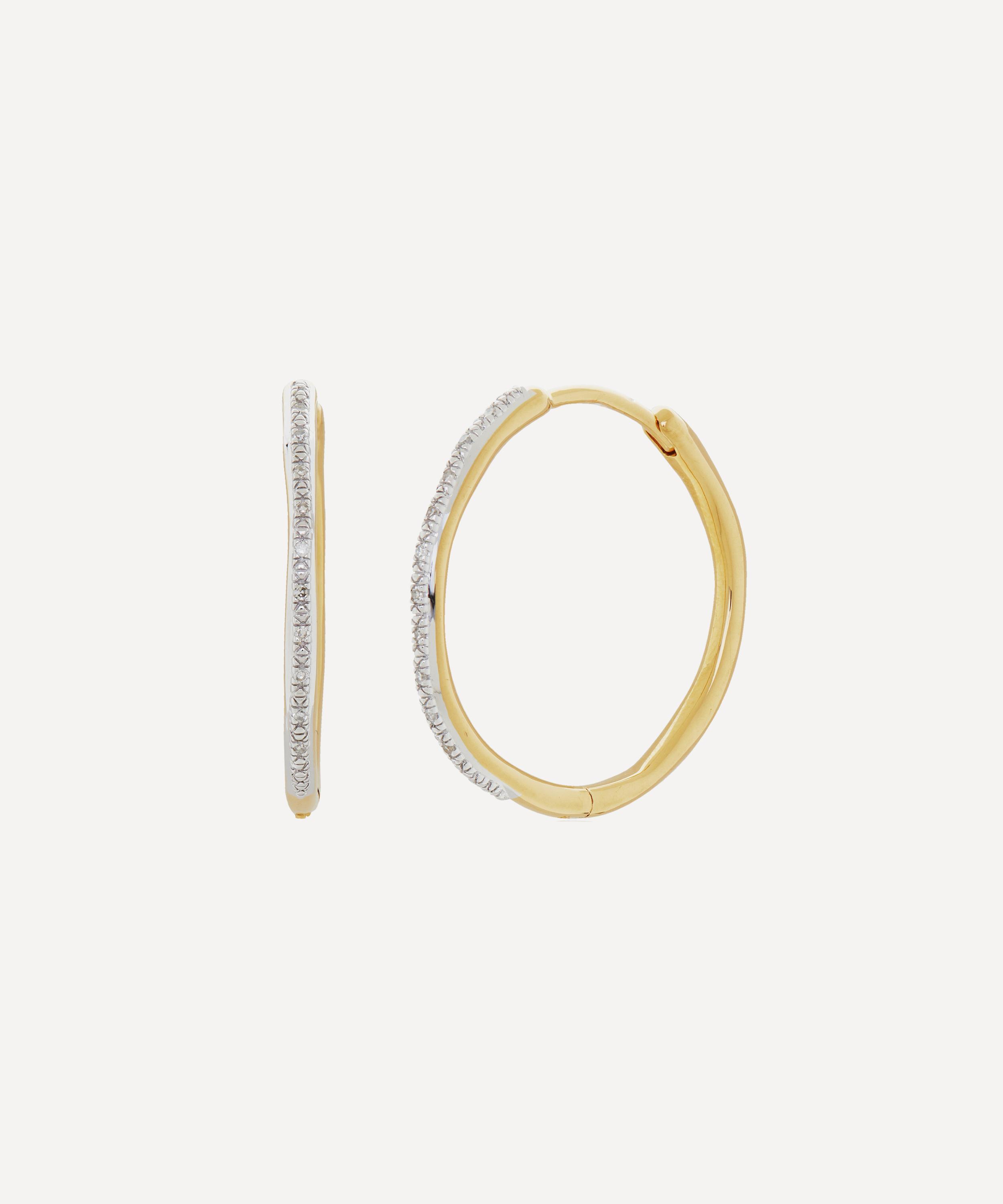 Monica Vinader - 18ct Gold Plated Vermeil Silver Riva Large Diamond Hoop Earrings image number 0