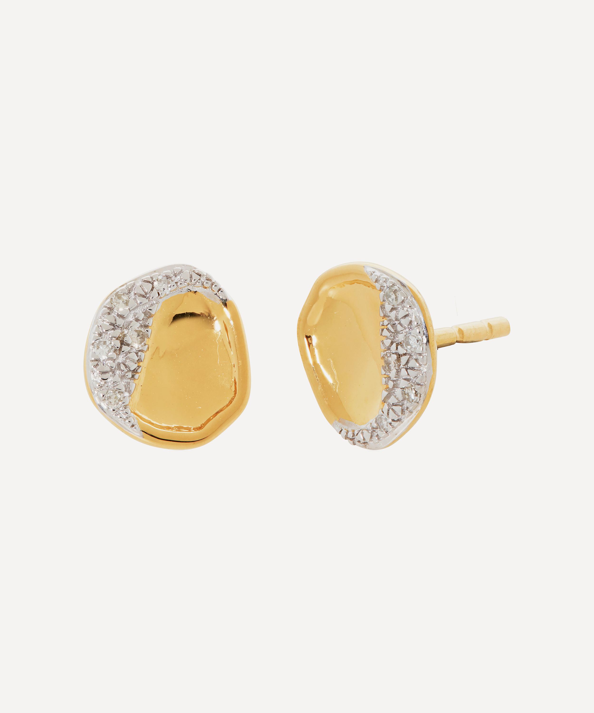 Monica Vinader - 18ct Gold Plated Vermeil Silver Riva Shore Diamond Stud Earrings image number 0