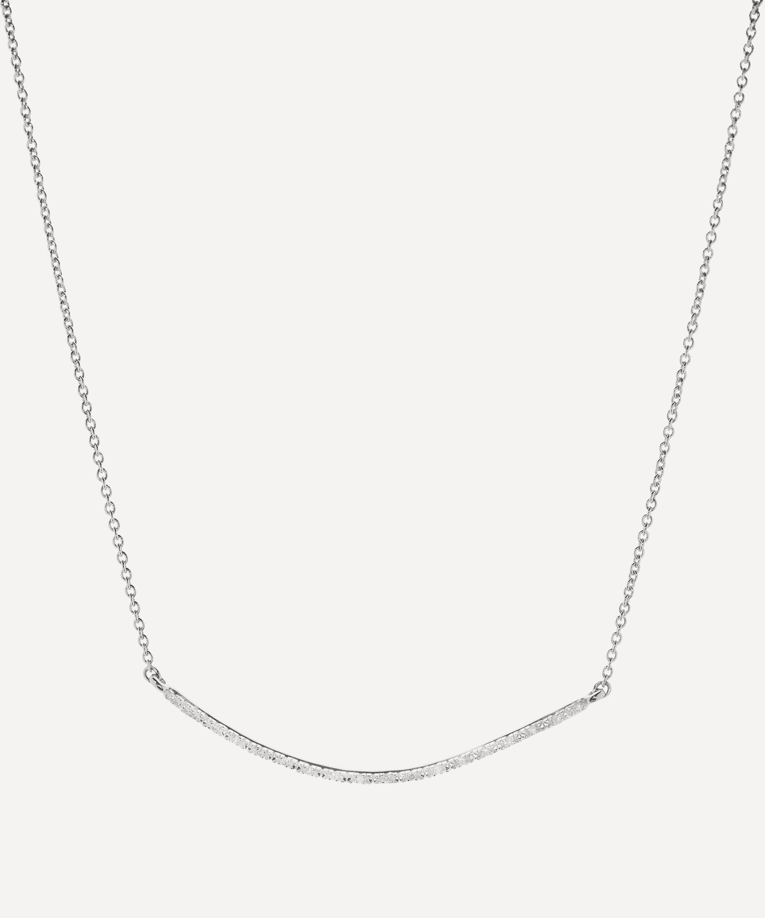 Monica Vinader - Silver Riva Wave Diamond Bar Pendant Necklace image number 0